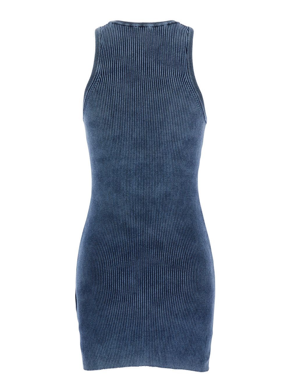 Diesel Sleeveless Crew Neck Dress with Cut-Out and Logo on the Front in Blue Ribbed Cotton for Women Size L / US 10 / IT 46 - 2 Thumbnail