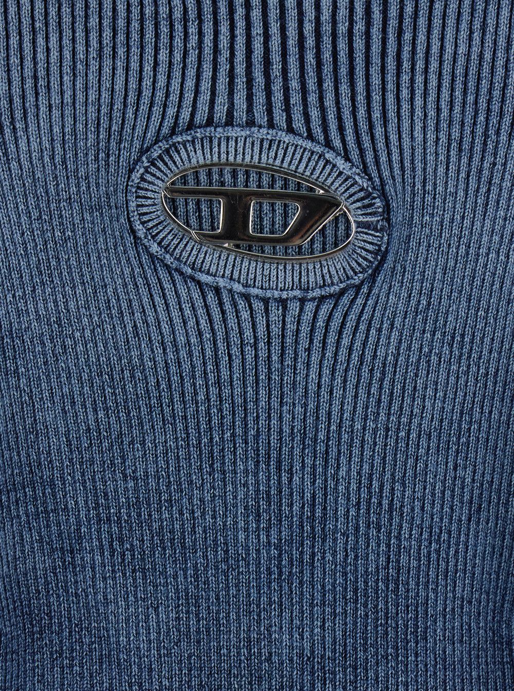 Diesel Sleeveless Crew Neck Dress with Cut-Out and Logo on the Front in Blue Ribbed Cotton for Women Size XS / US 0-2 / IT 36-38 - 3 Thumbnail