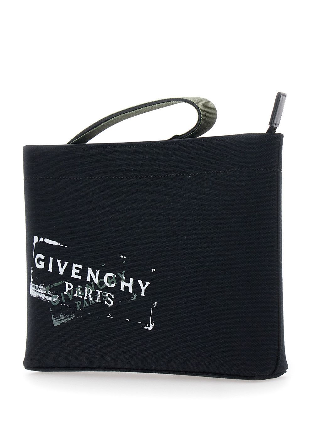 Givenchy Black Pouch with Top Handle and Logo Print on Front in Cotton for Men Size ONE SIZE - 2 Thumbnail
