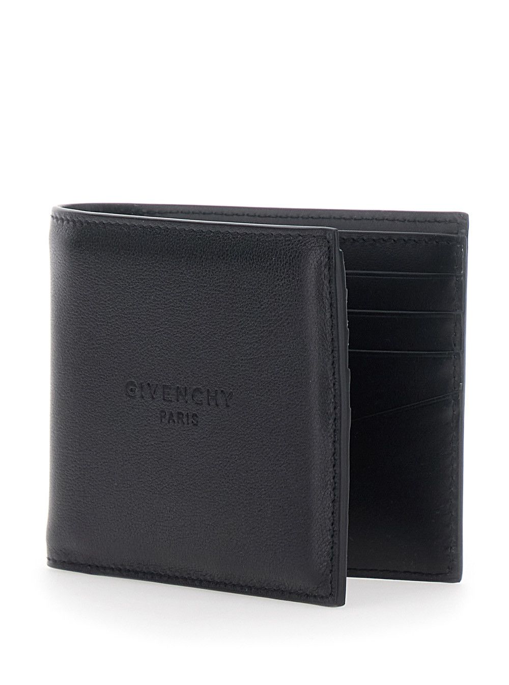 Givenchy Black Bi-Fold Wallet with Logo Lettering Embossed on the Front in Pebbled Leather for Men Size ONE SIZE - 2 Thumbnail