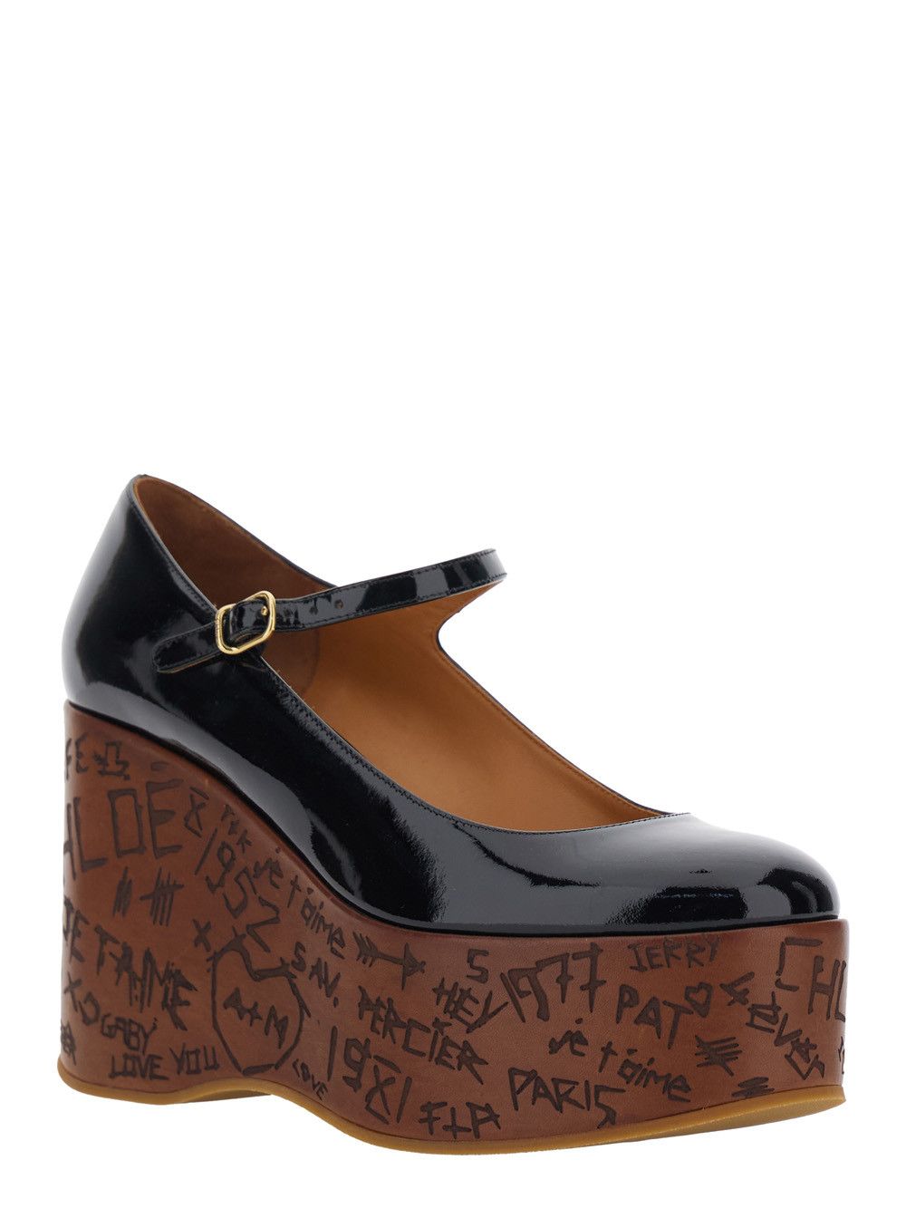 Chloe Black Wedges with Mary Jane Strap in Leather for Women Size US 9 / IT 39 - 2 Thumbnail