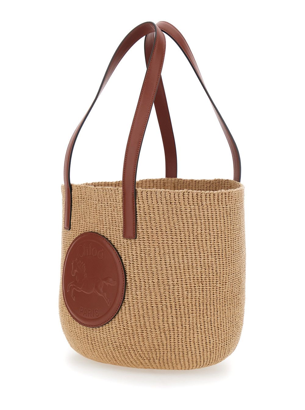 Chloe Beige 'Horse Medal' Shopper with Flat Handles and Logo Patch on Front In Straw Fabric Woman Size ONE SIZE - 2 Thumbnail