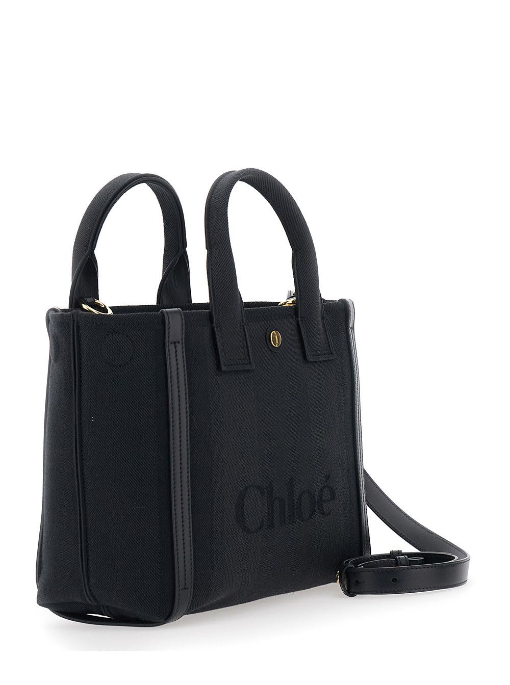 Chloe 'Carry' Black Small Handbag with Logo Embossed on the Front in Cotton Canvas for Women Size ONE SIZE - 3 Thumbnail