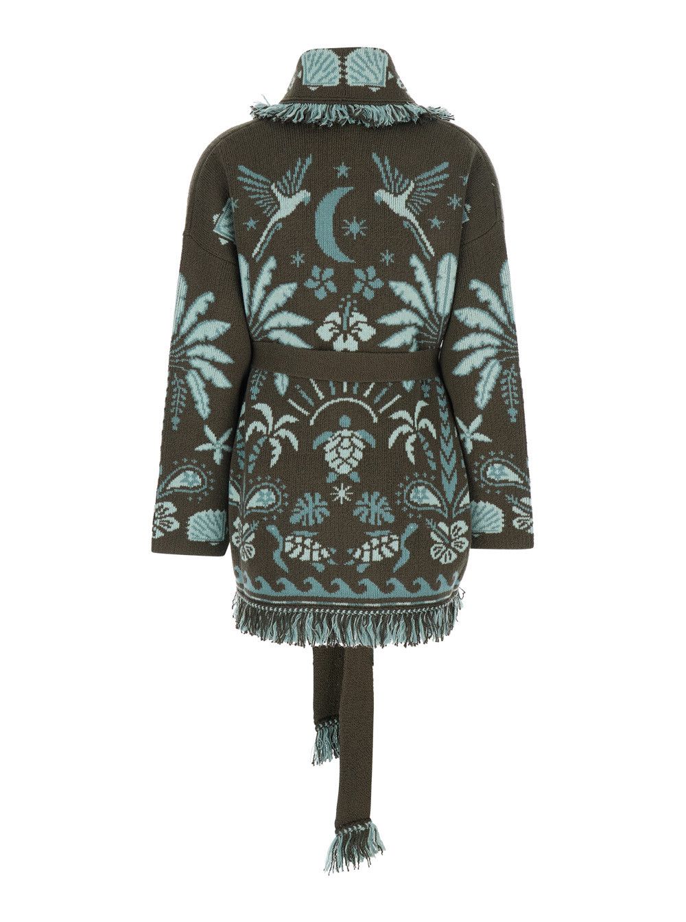 Alanui Cardigan 'Echoes Of The Island' with Geometric Motif and Frayed Hem in Multicolor Wool for Women Size M / US 6-8 / IT 42-44 - 2 Thumbnail
