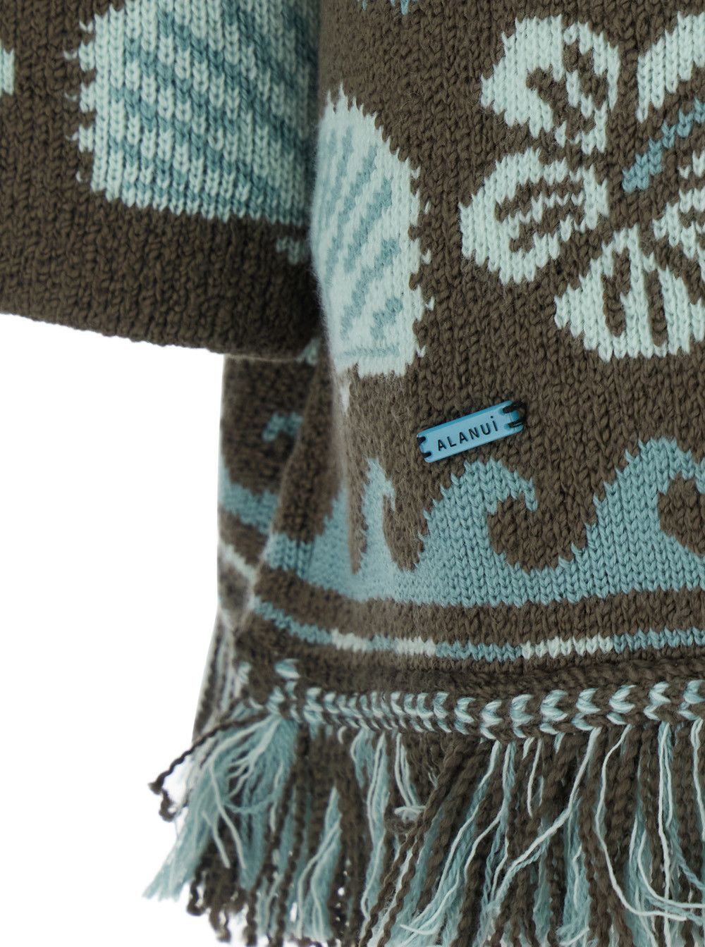 Alanui Cardigan 'Echoes Of The Island' with Geometric Motif and Frayed Hem in Multicolor Wool for Women Size S / US 4 / IT 40 - 3 Thumbnail