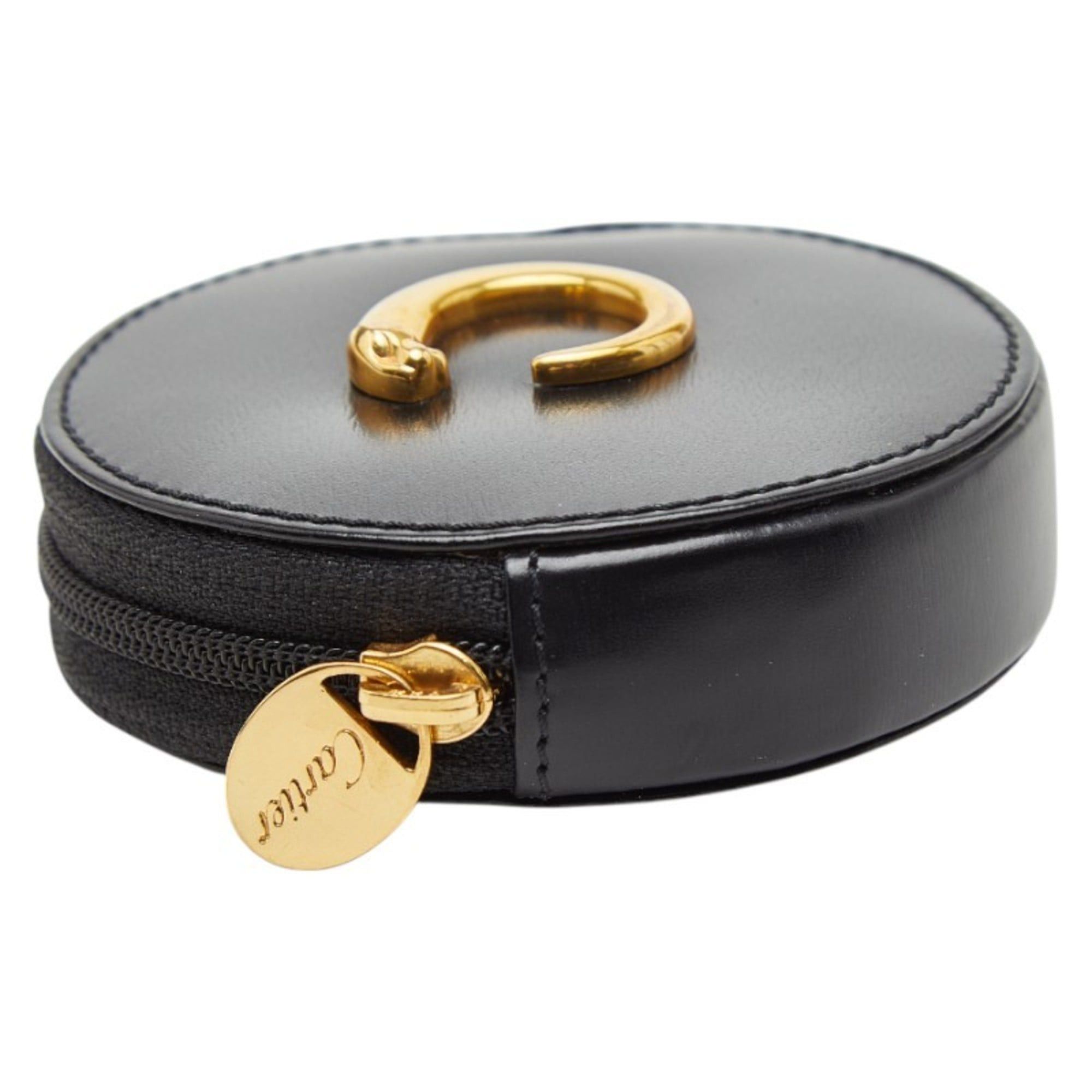 Cartier Cartier Panthère Round Wallet/Coin Case in Black and Gold Leather for Women Size ONE SIZE - 5 Thumbnail