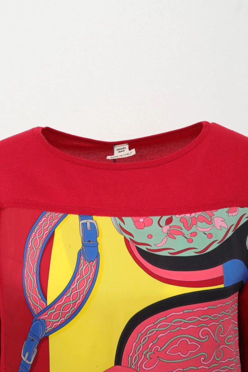 Hermes Hermes Red Printed Long Sleeve Top Size US M / EU 48-50 / 2 - 8 Thumbnail