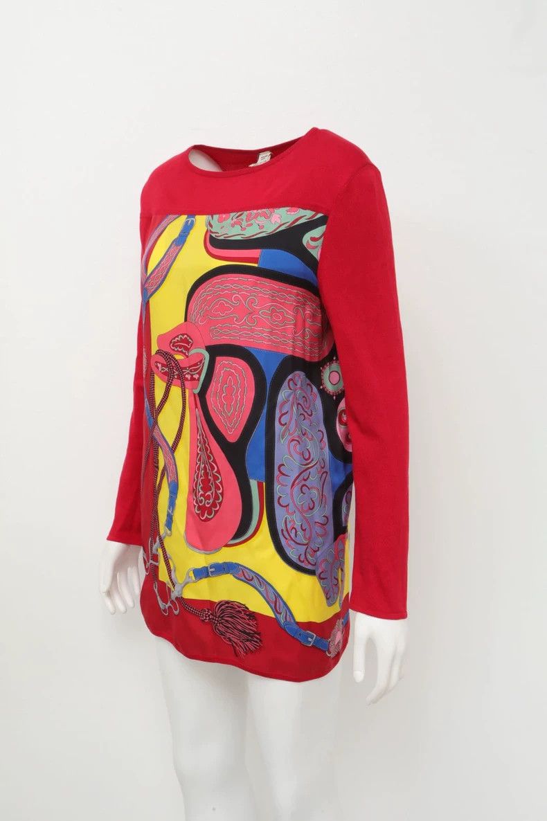 Hermes Hermes Red Printed Long Sleeve Top Size US M / EU 48-50 / 2 - 2 Thumbnail