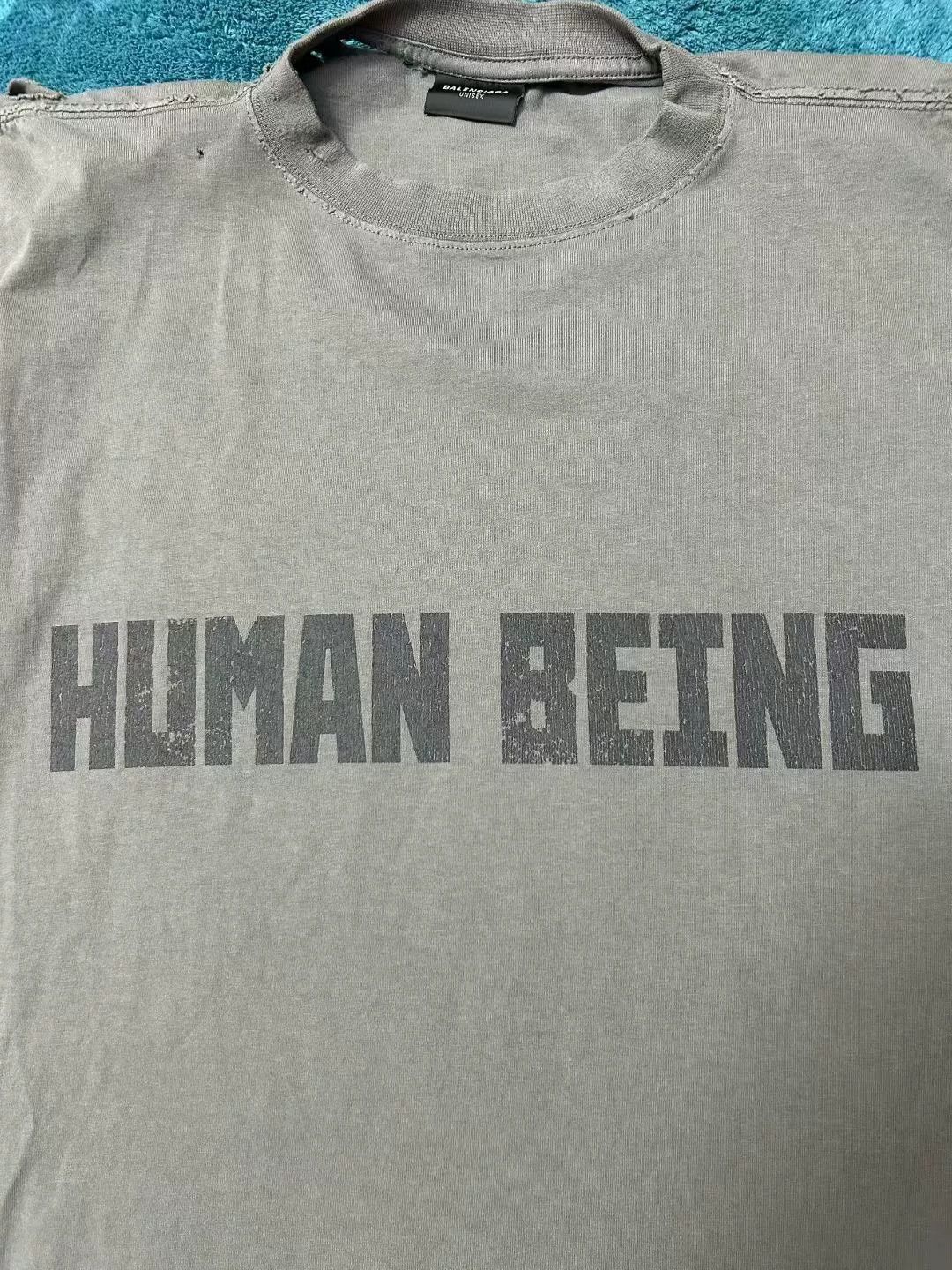 Balenciaga Balenciaga Human Being Gray Distressed Tee Size US XXL / EU 58 / 5 - 3 Thumbnail