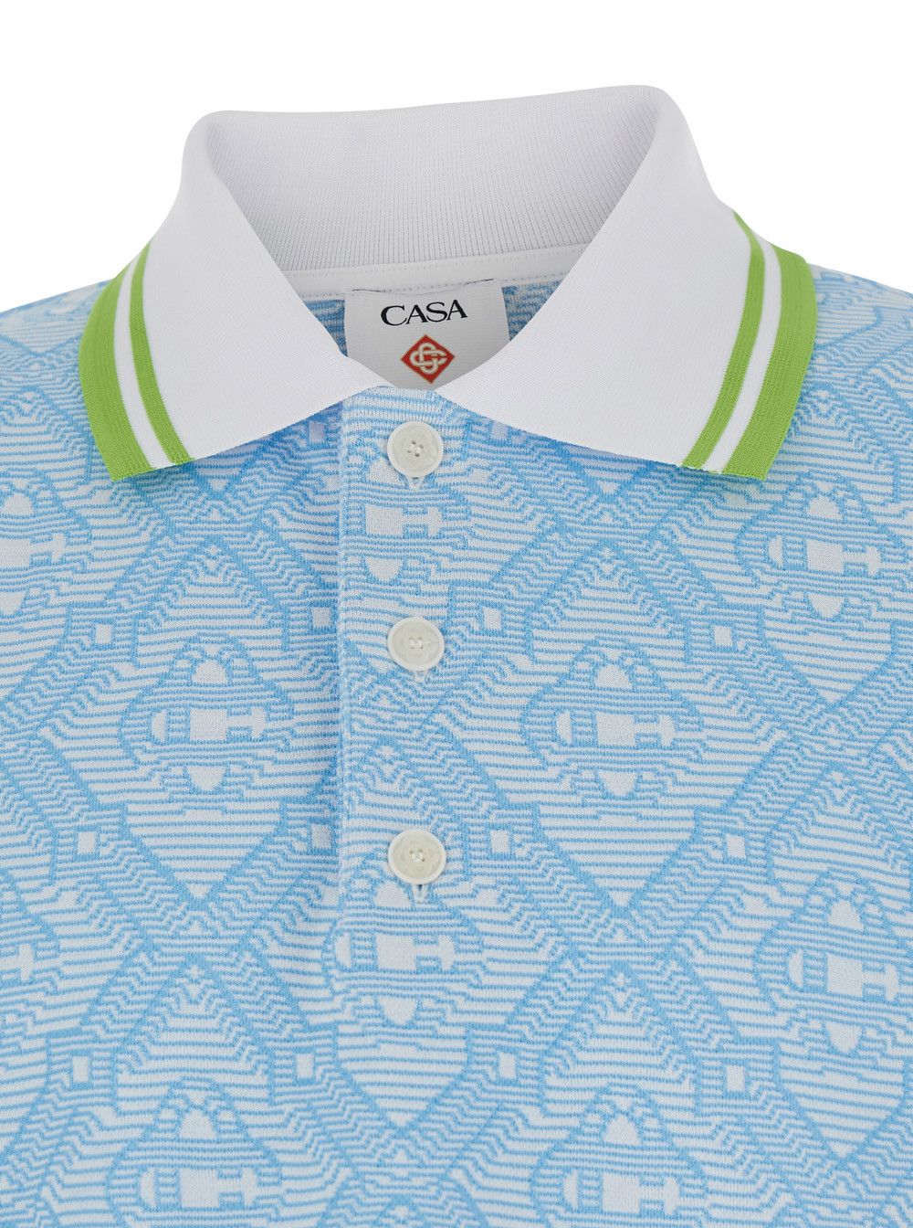 Casablanca Blue Polo with Bicolor Collar and All-Over Embroidery in Cotton Blend for Men Size US L / EU 52-54 / 3 - 3 Thumbnail
