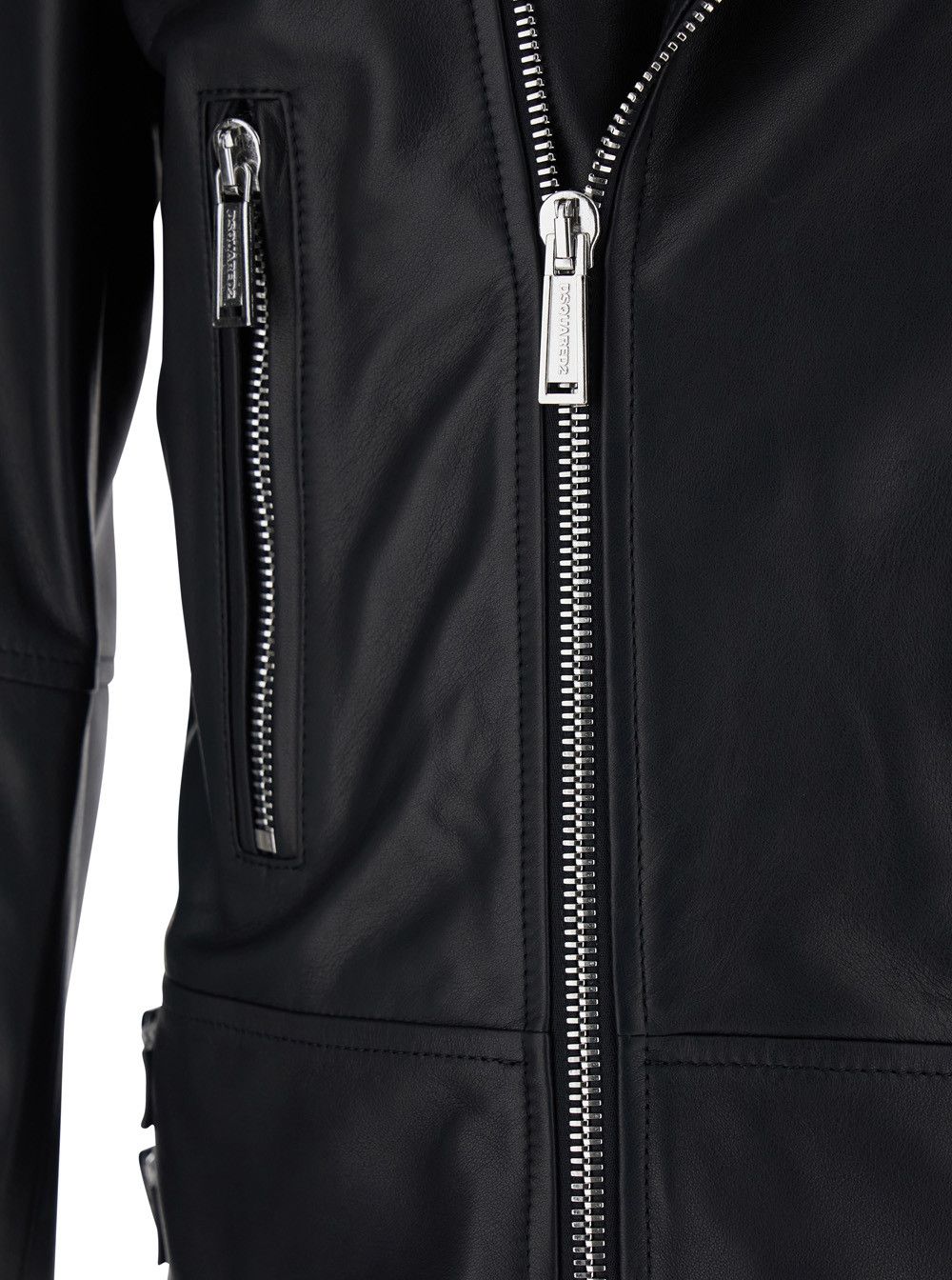 Dsquared2 Black Leather Jacket with Three Zip Pockets for Men Size US M / EU 48-50 / 2 - 3 Thumbnail