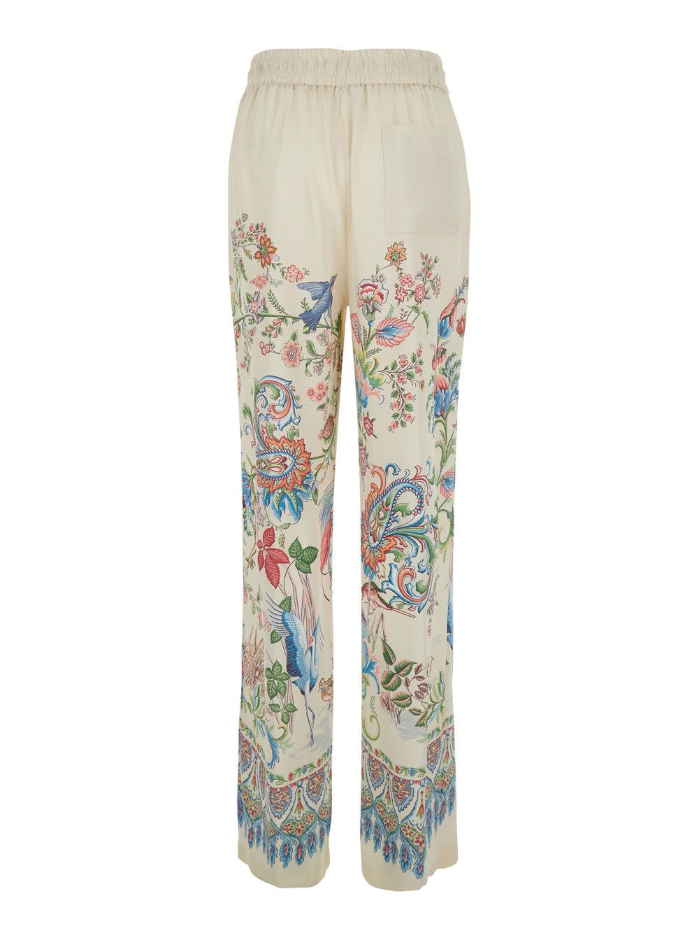 Etro White Pants with Elastic Waist and Drawstring and All-Over Floral Print in Tech Fabric for Women Size 28" / US 6 / IT 42 - 2 Thumbnail