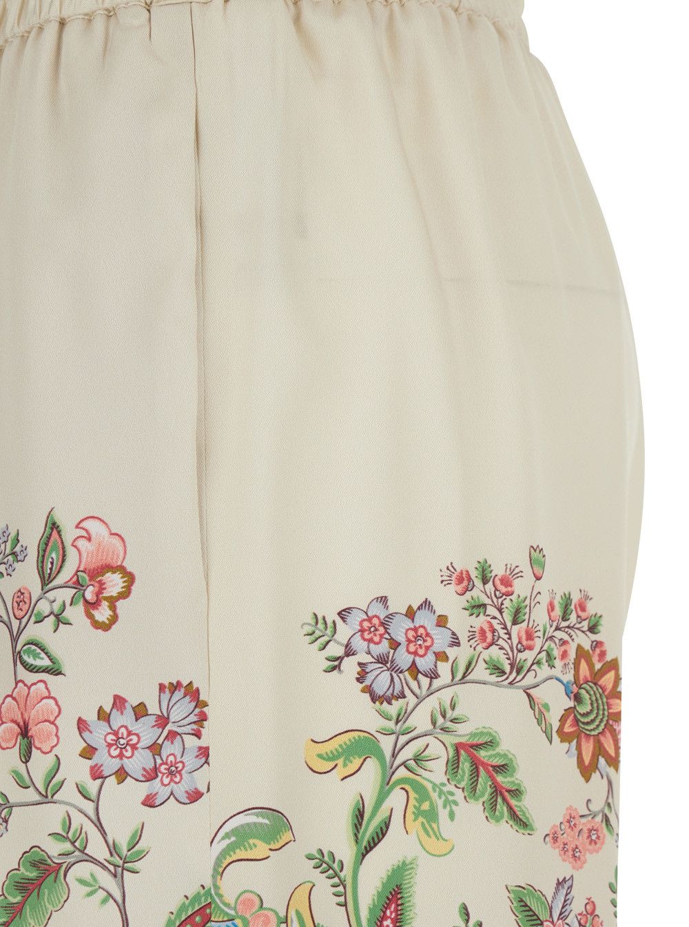 Etro White Pants with Elastic Waist and Drawstring and All-Over Floral Print in Tech Fabric for Women Size 28" / US 6 / IT 42 - 3 Thumbnail