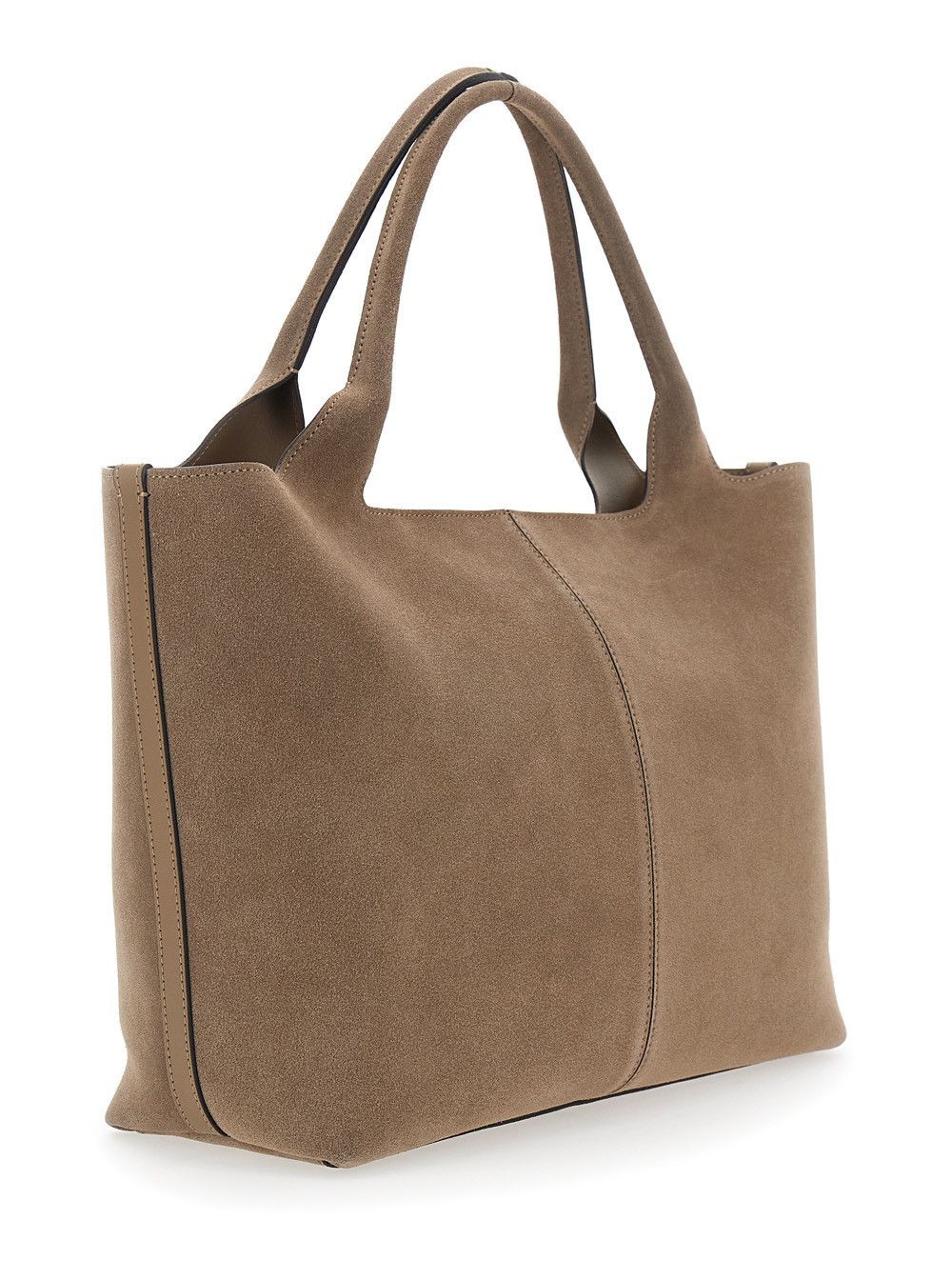 Tod's Beige 'Ebr' Tote Bag with Logo Plate on the Front and Contrast Stitching in Suede for Women Size ONE SIZE - 3 Thumbnail