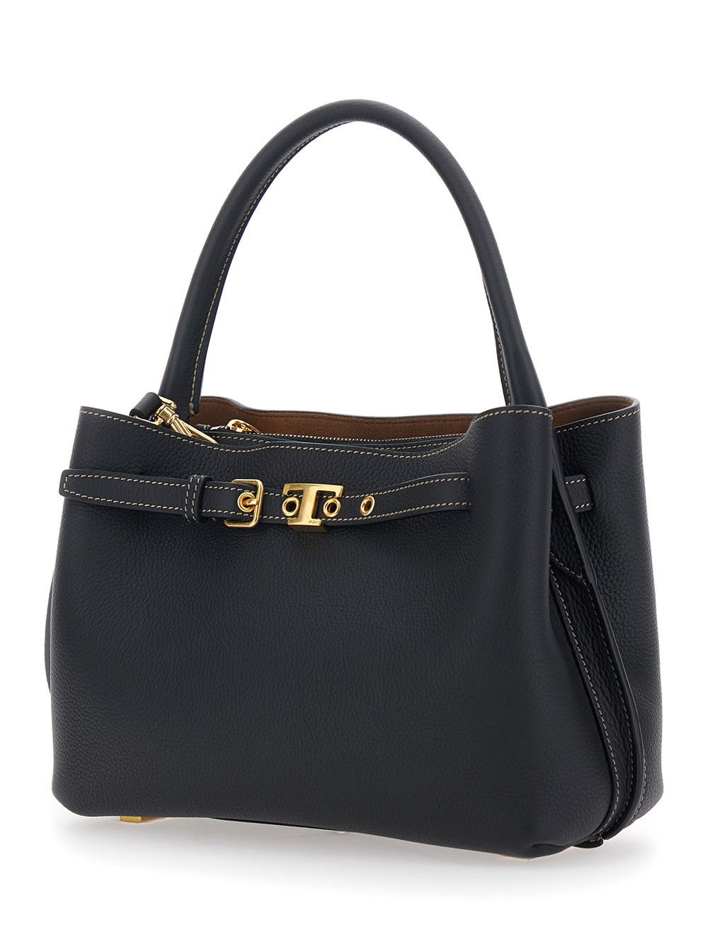Tod's Small 'T-String' Handbag with Adjustable and Removable Shoulder Strap and Belt with Buckle on the Front in Black Pebbled Leather for Women Size ONE SIZE - 2 Thumbnail