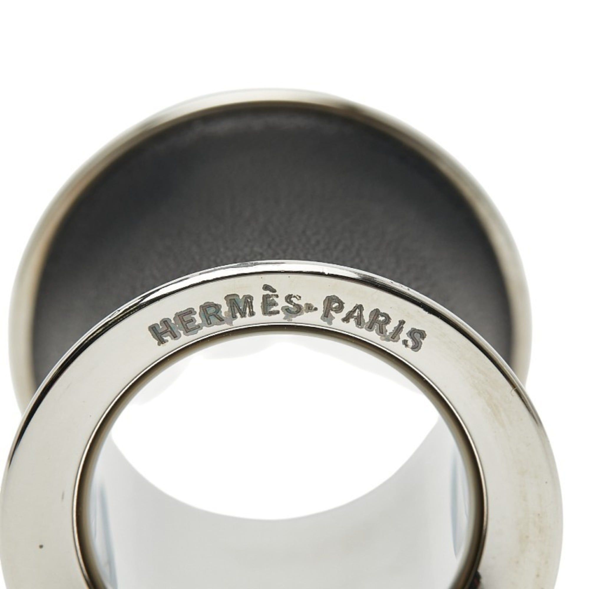 Hermes Hermes cylindrical scarf with ring, silver and black metal leather, for women. Size ONE SIZE - 3 Thumbnail
