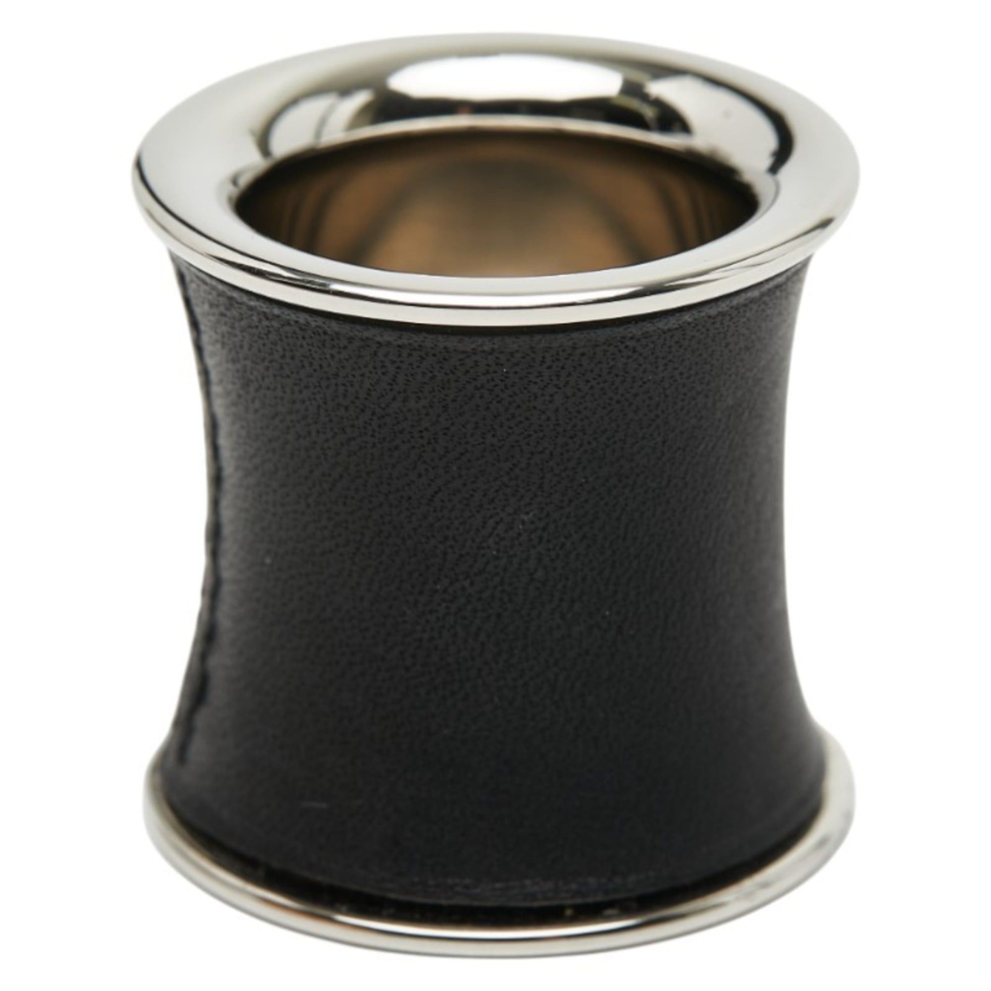Hermes Hermes cylindrical scarf with ring, silver and black metal leather, for women. Size ONE SIZE - 2 Thumbnail