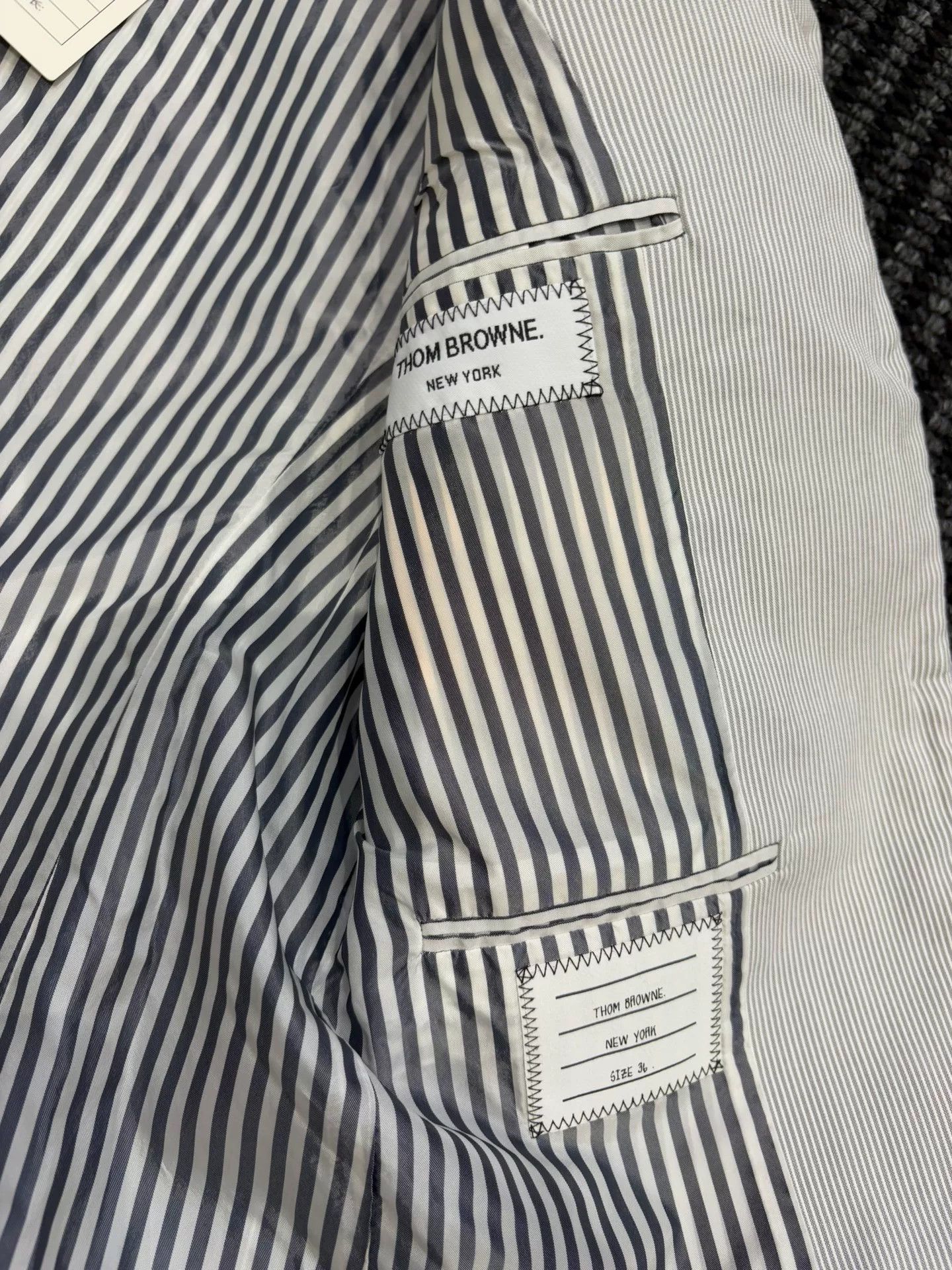 Thom Browne thom browne gray striped double sleeve blazer Size US S / EU 44-46 / 1 - 5 Thumbnail