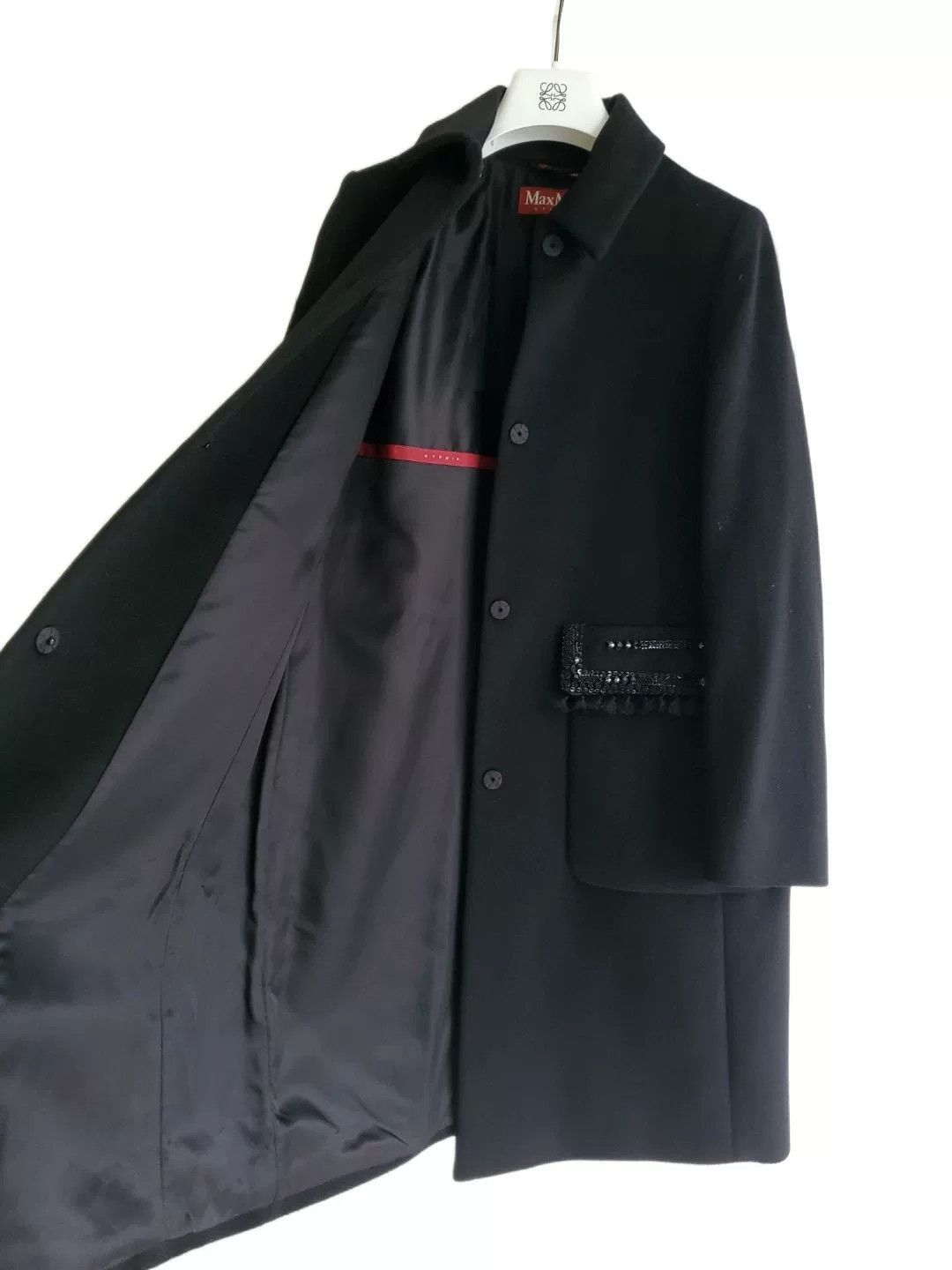 Max Mara maxmara black wool coat with fringe pockets Size US M / EU 48-50 / 2 - 5 Thumbnail