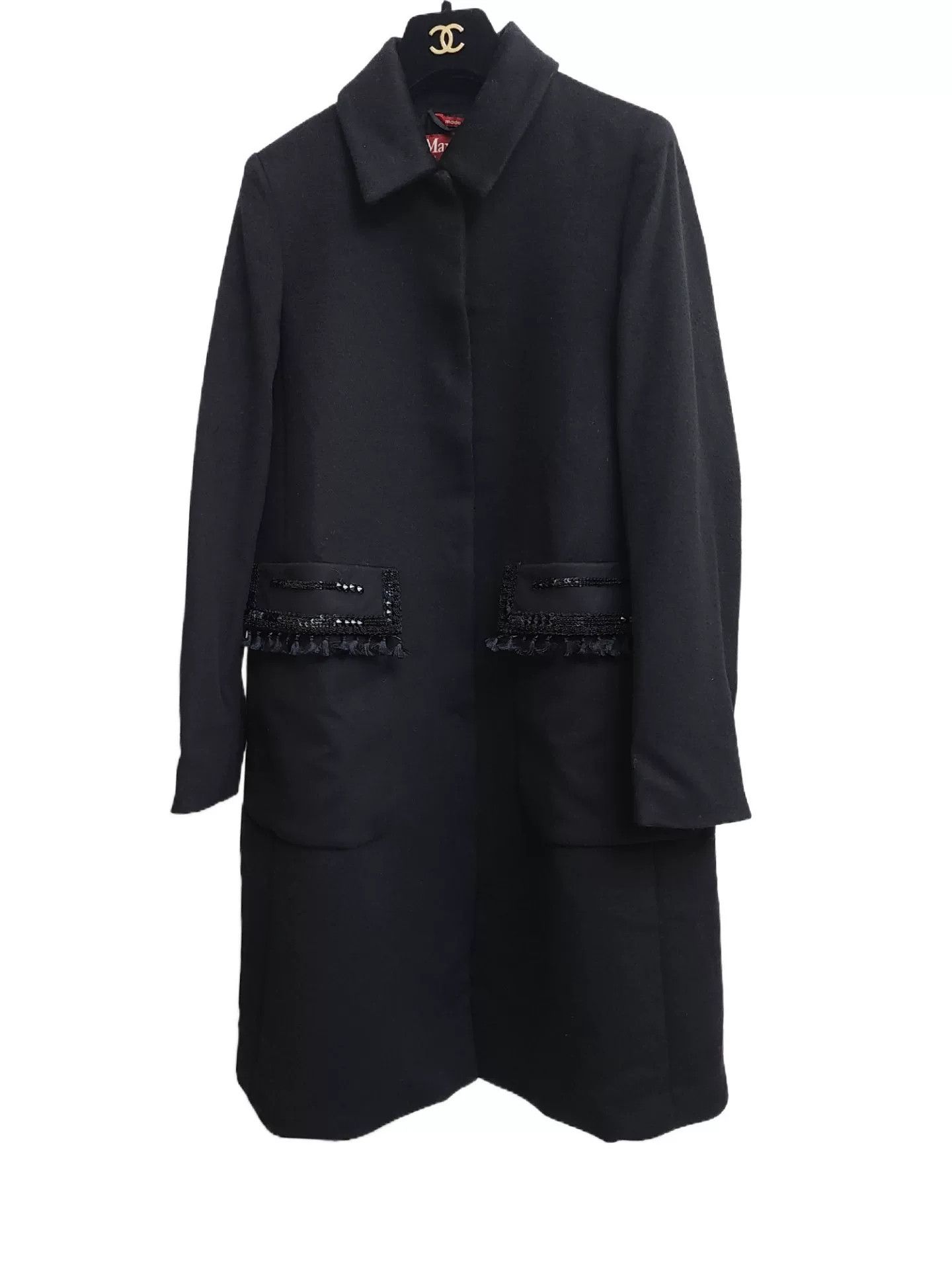 Max Mara maxmara black wool coat with fringe pockets Size US M / EU 48-50 / 2 - 2 Thumbnail