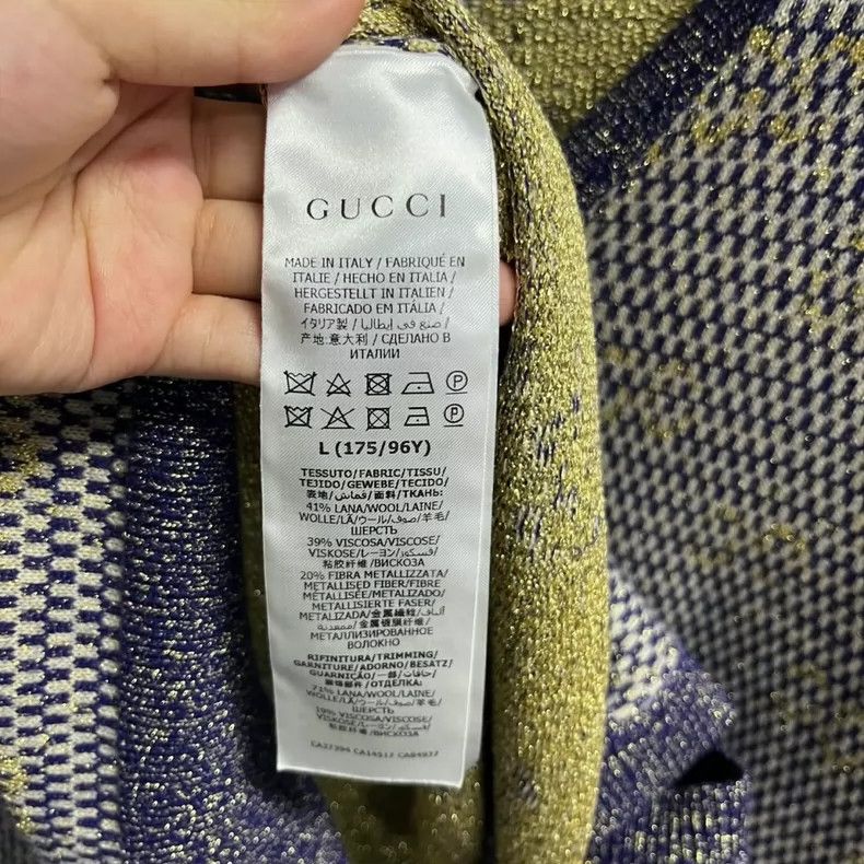 Gucci Blue Jacquard V-Neck Wool Cardigan Size US L / EU 52-54 / 3 - 4 Thumbnail