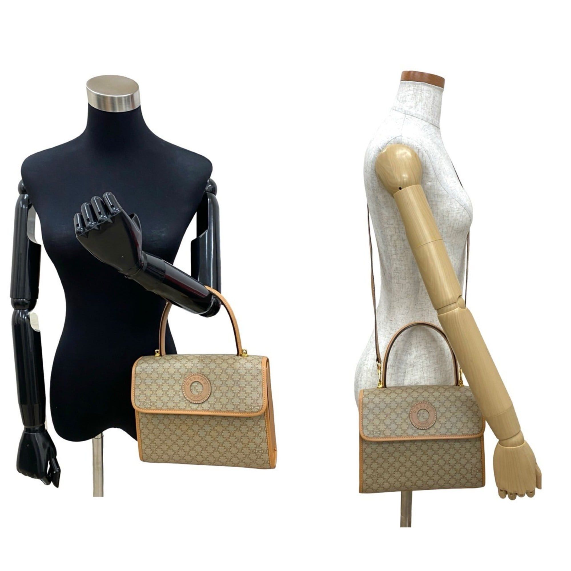 Celine CELINE Macadam Circle Logo Leather 2-way Handbag Shoulder Bag Beige 06863 Size ONE SIZE - 2 Thumbnail