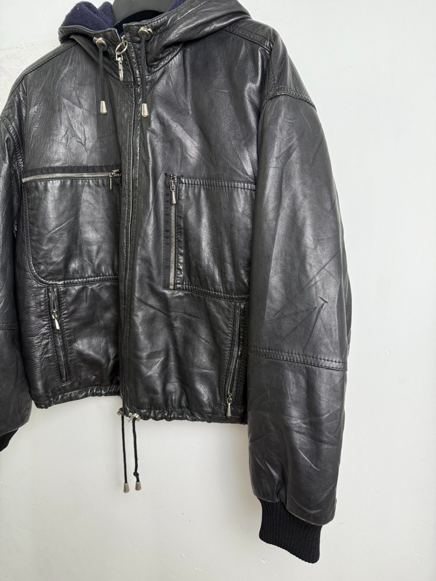Dirk Bikkembergs black leather zip-up short jacket Size US XL / EU 56 / 4 - 2 Thumbnail