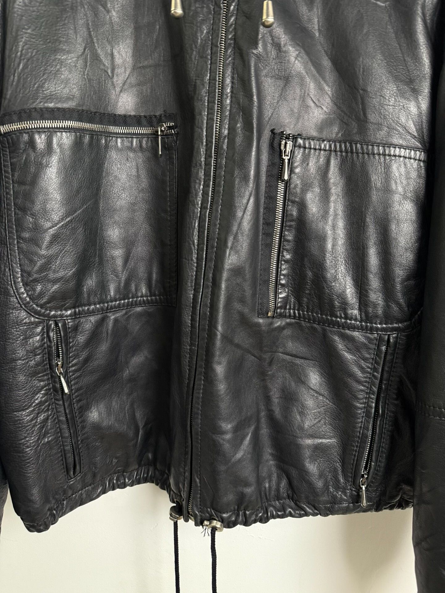 Dirk Bikkembergs black leather zip-up short jacket Size US XL / EU 56 / 4 - 3 Thumbnail