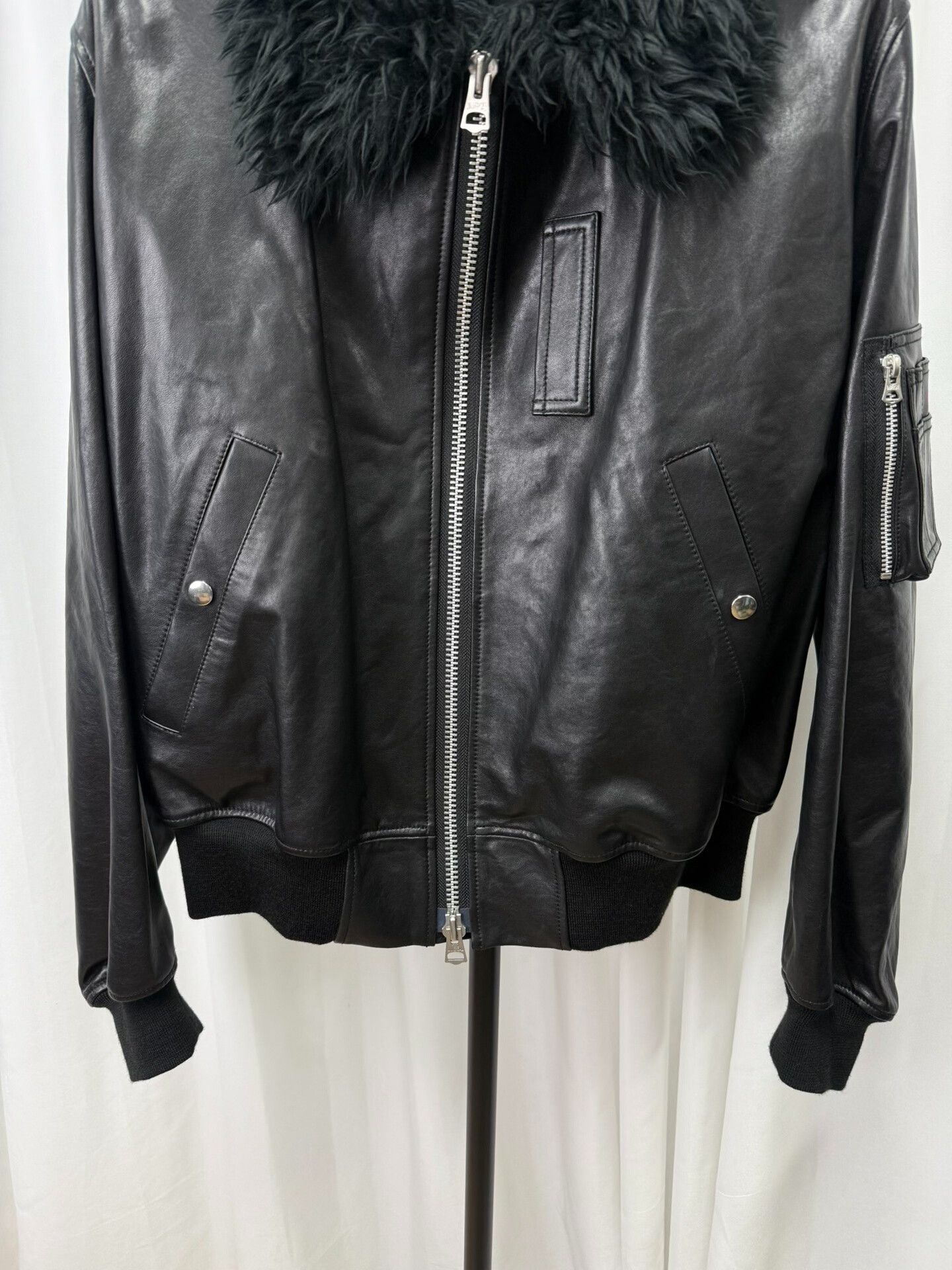 Yohji Yamamoto black shearling collar leather jacket Size US L / EU 52-54 / 3 - 4 Thumbnail