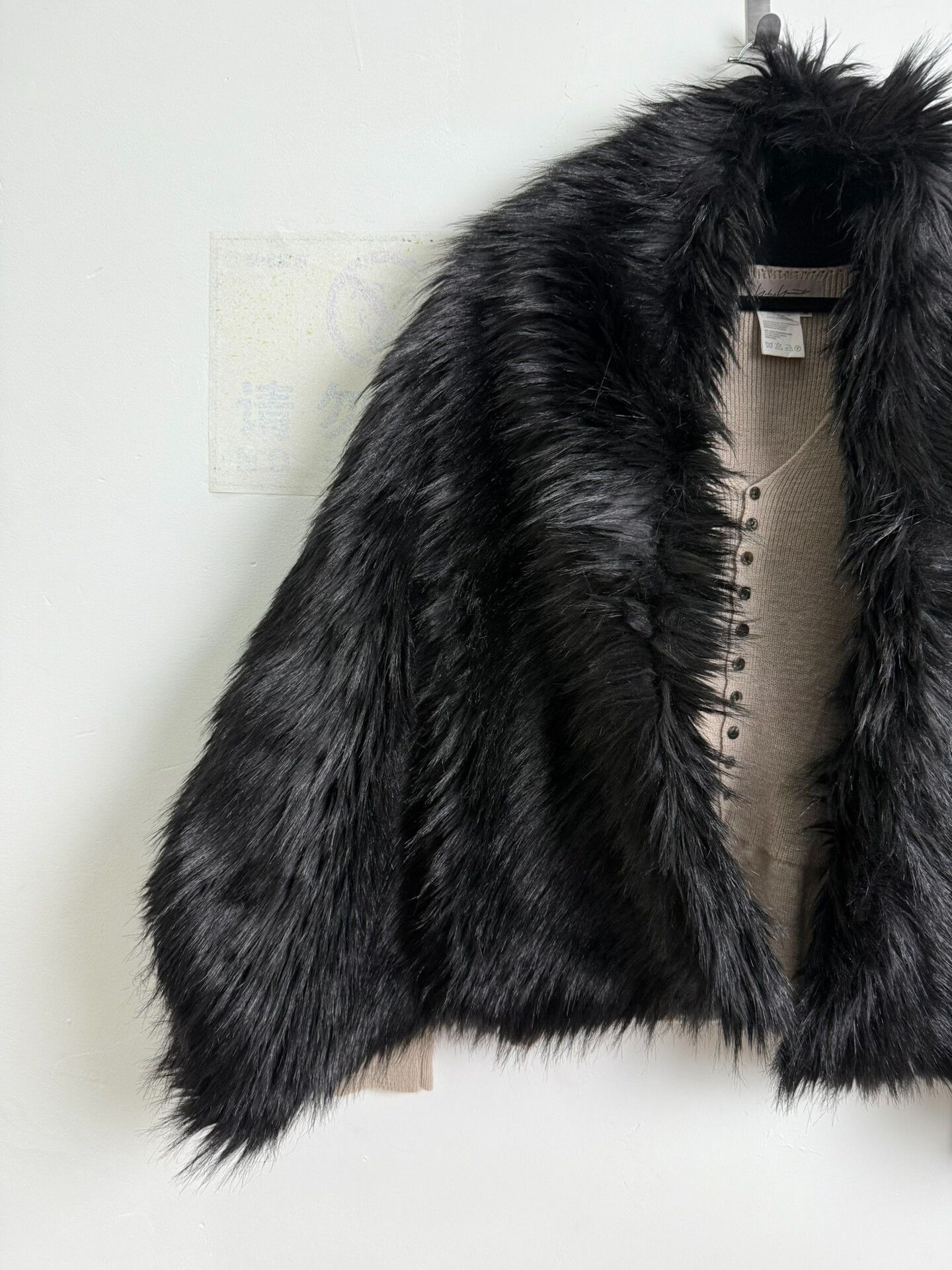 Dries Van Noten oversized black faux fur shawl Size ONE SIZE - 3 Thumbnail