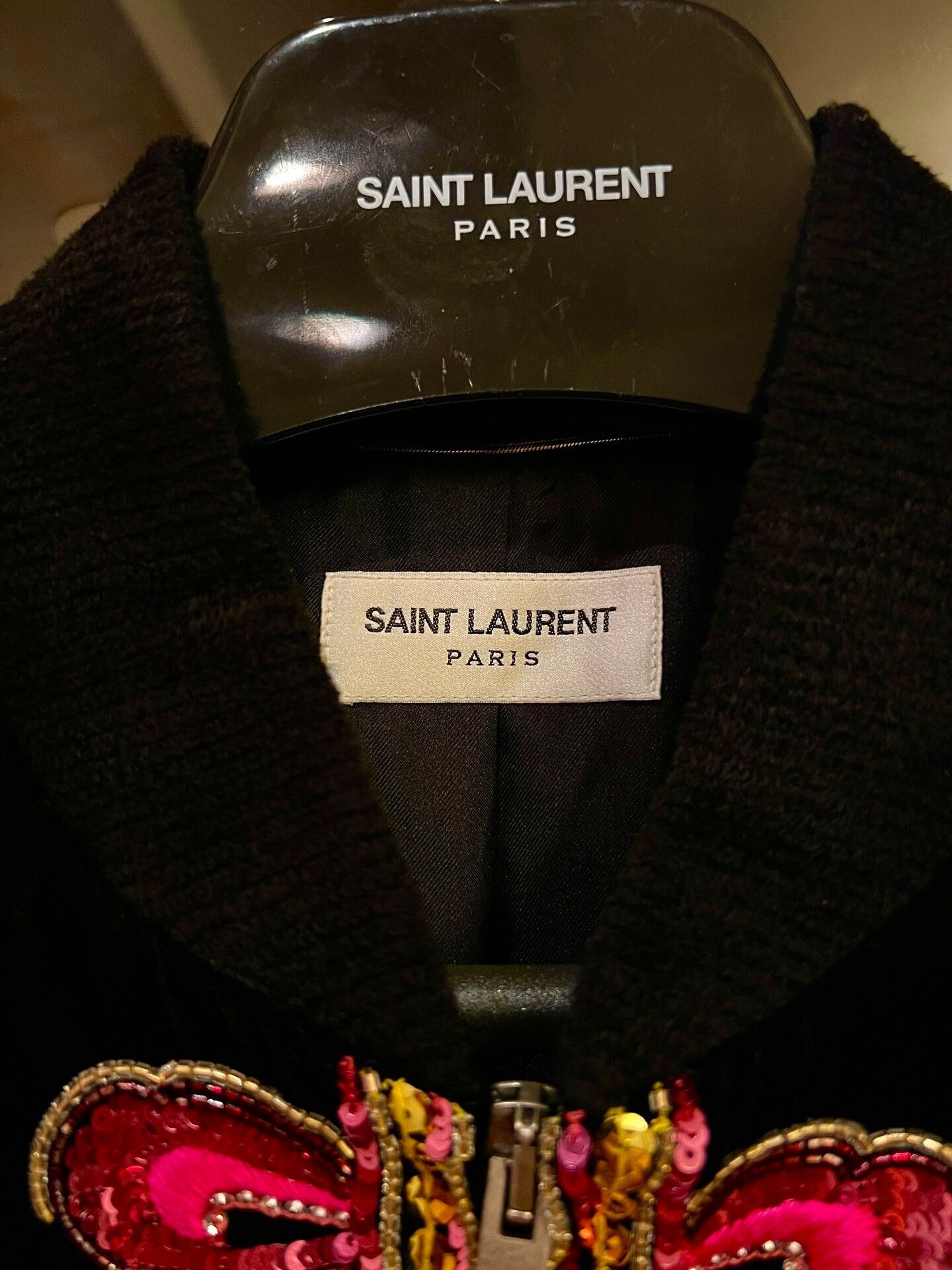 Saint Laurent Paris black velvet embroidered teddy jacket Size L / US 10 / IT 46 - 3 Thumbnail