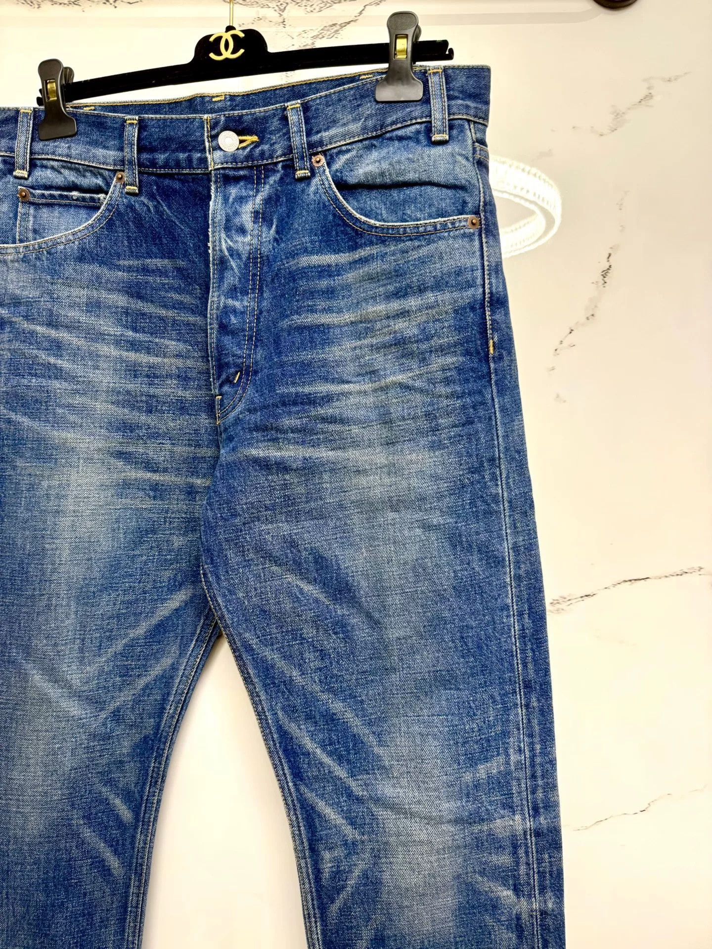 Celine celine dark blue distressed denim pants Size US 31 - 2 Thumbnail