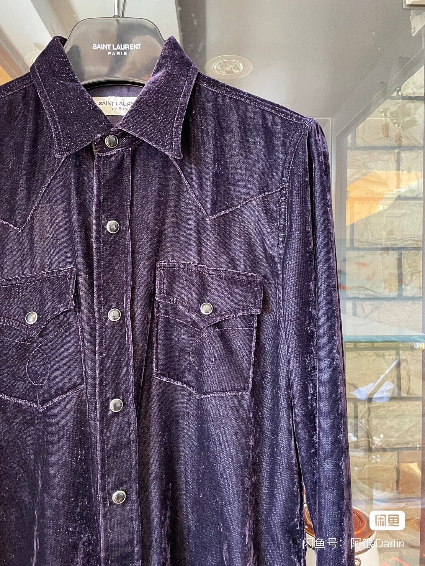 Saint Laurent Paris saint laurent purple velvet shirt with sparkle Size M / US 6-8 / IT 42-44 - 4 Thumbnail