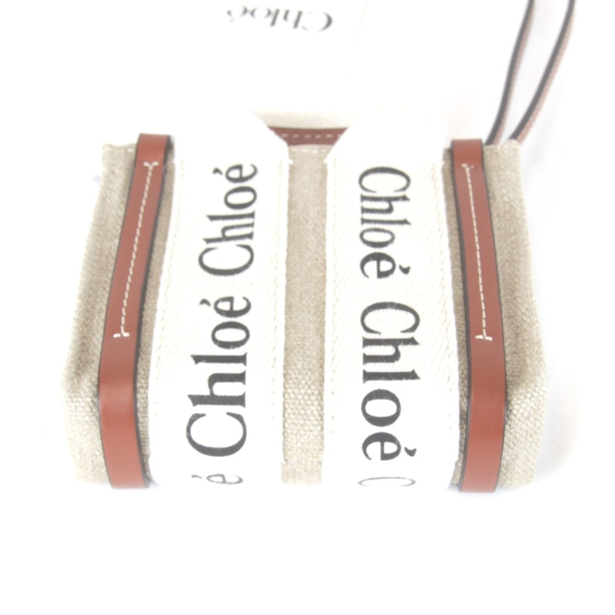 Chloe Chloé Chloe Woody Nano Tote Bag with Tag and Strap, Linen/Cotton/Leather, Beige, Women's Size ONE SIZE - 11 Thumbnail