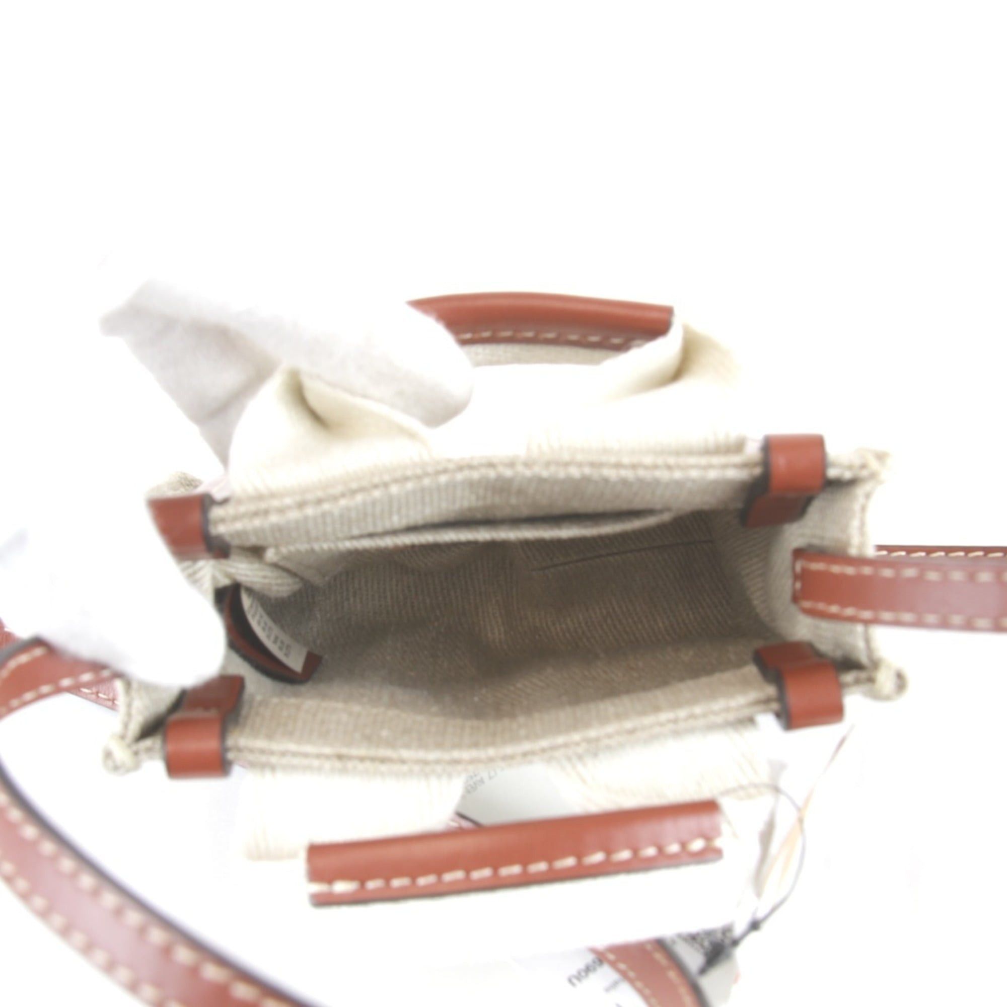 Chloe Chloé Chloe Woody Nano Tote Bag with Tag and Strap, Linen/Cotton/Leather, Beige, Women's Size ONE SIZE - 7 Thumbnail