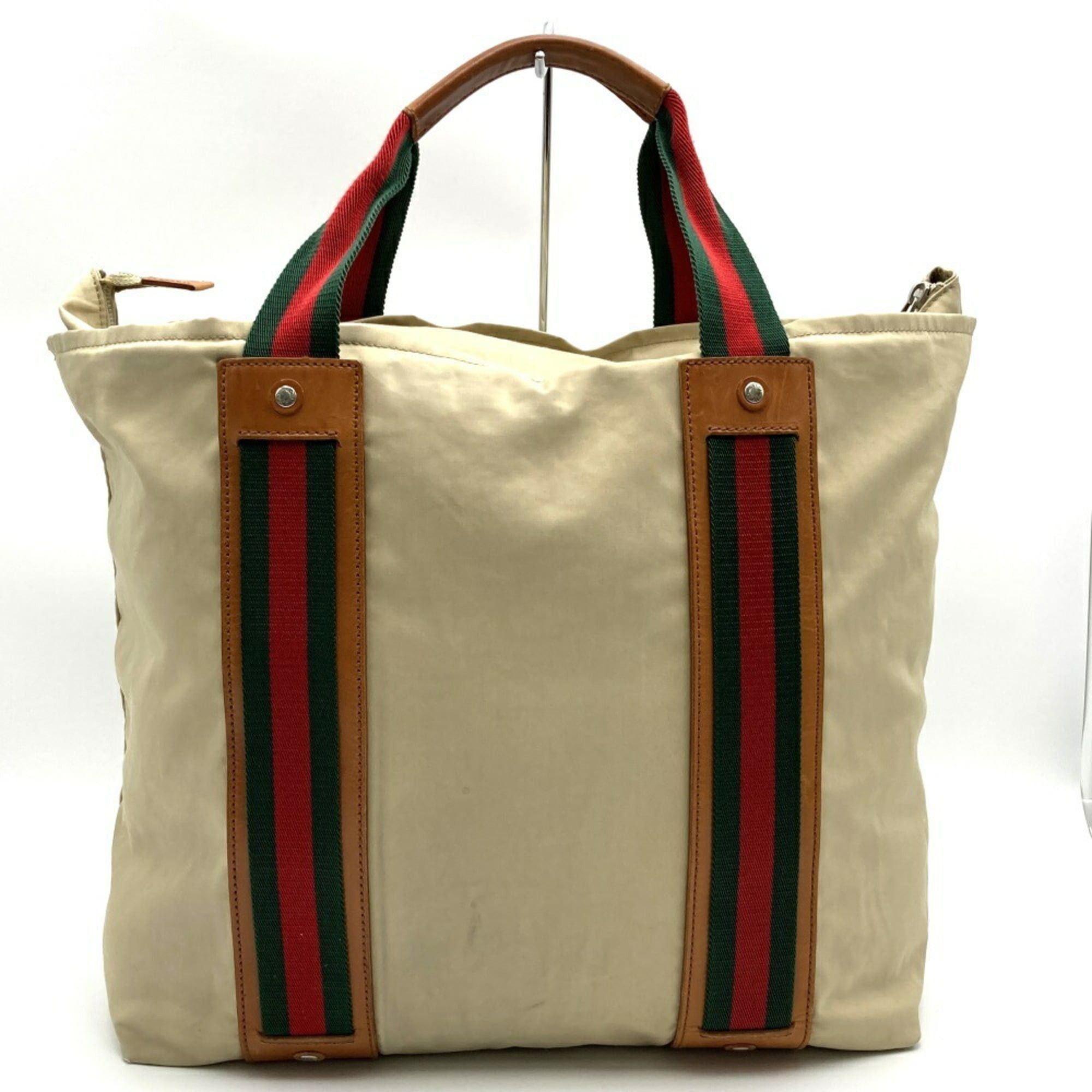 Gucci GUCCI 253511 Tote Bag, Sherry Line, Beige, Polyester, Women's and Men's Size ONE SIZE - 2 Thumbnail