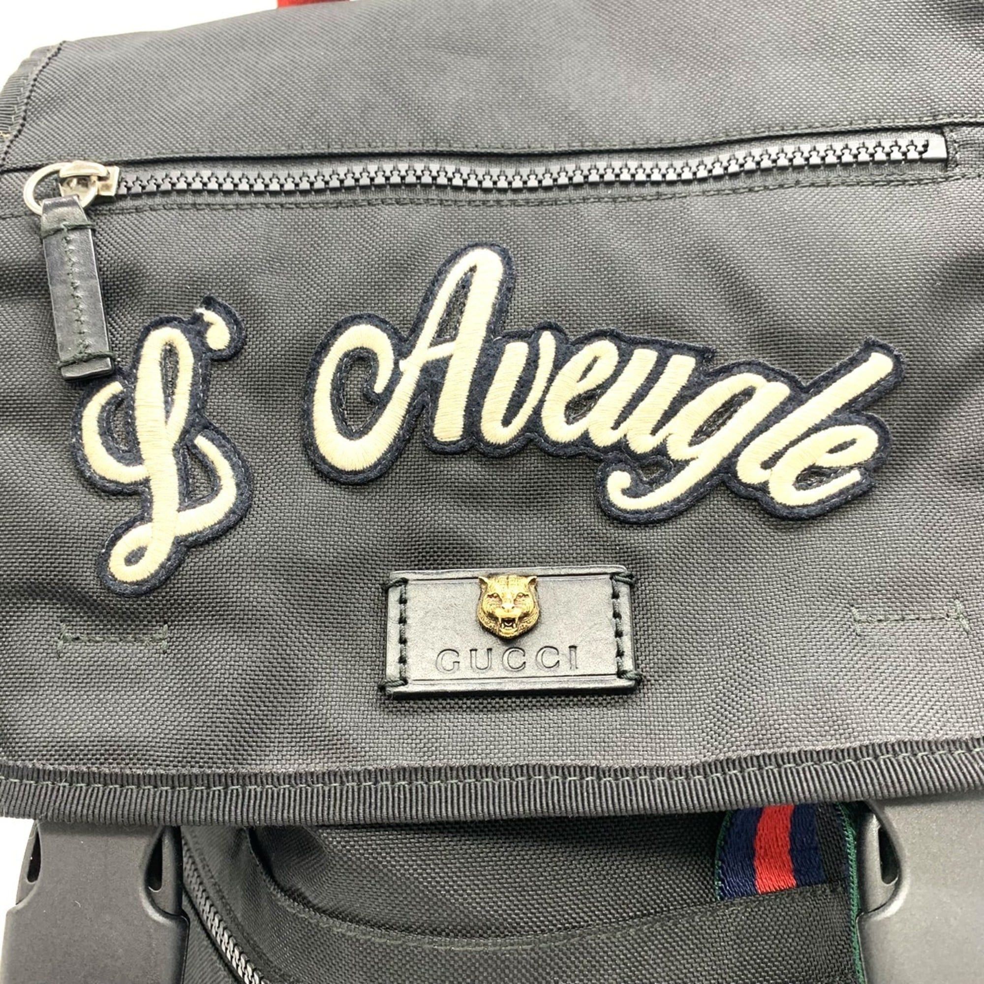 Gucci GUCCI 450982 Backpack/Daypack with Cat Head Embroidered Patch, Tiger, Butterfly, and Flower Design in Black Nylon for Men Women Size ONE SIZE - 5 Thumbnail