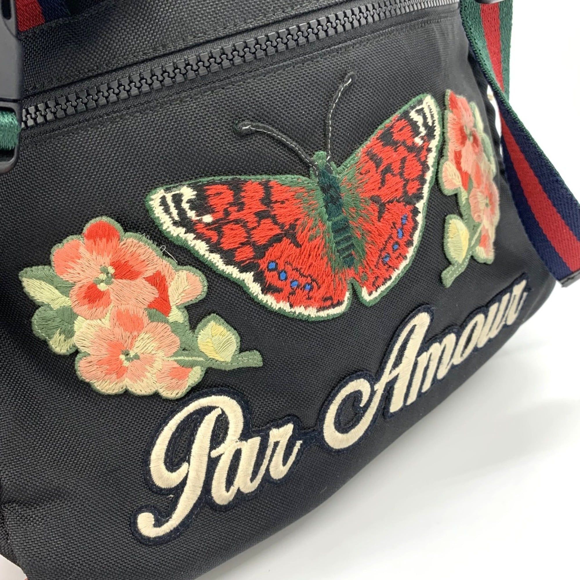 Gucci GUCCI 450982 Backpack/Daypack with Cat Head Embroidered Patch, Tiger, Butterfly, and Flower Design in Black Nylon for Men Women Size ONE SIZE - 6 Thumbnail