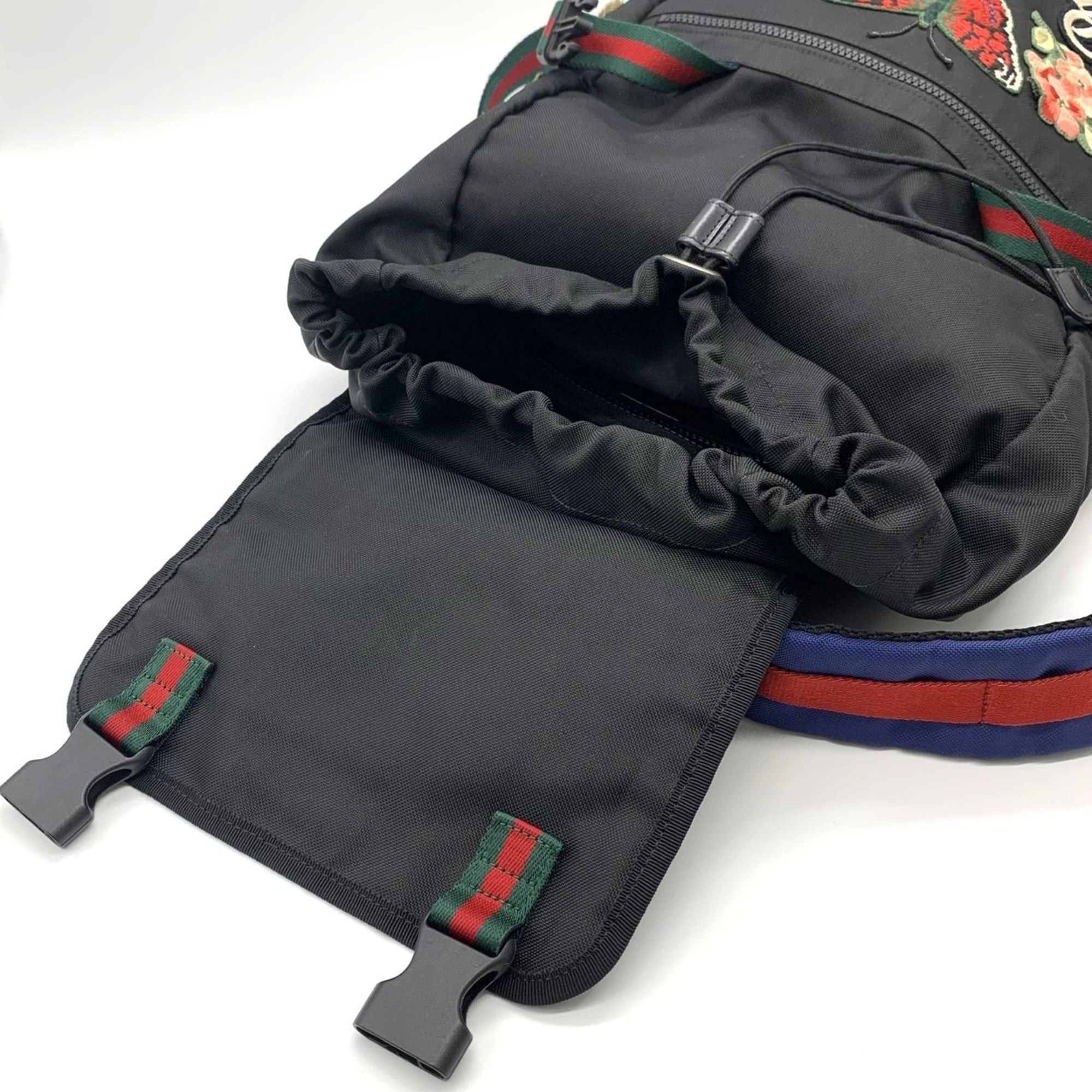 Gucci GUCCI 450982 Backpack/Daypack with Cat Head Embroidered Patch, Tiger, Butterfly, and Flower Design in Black Nylon for Men Women Size ONE SIZE - 7 Thumbnail