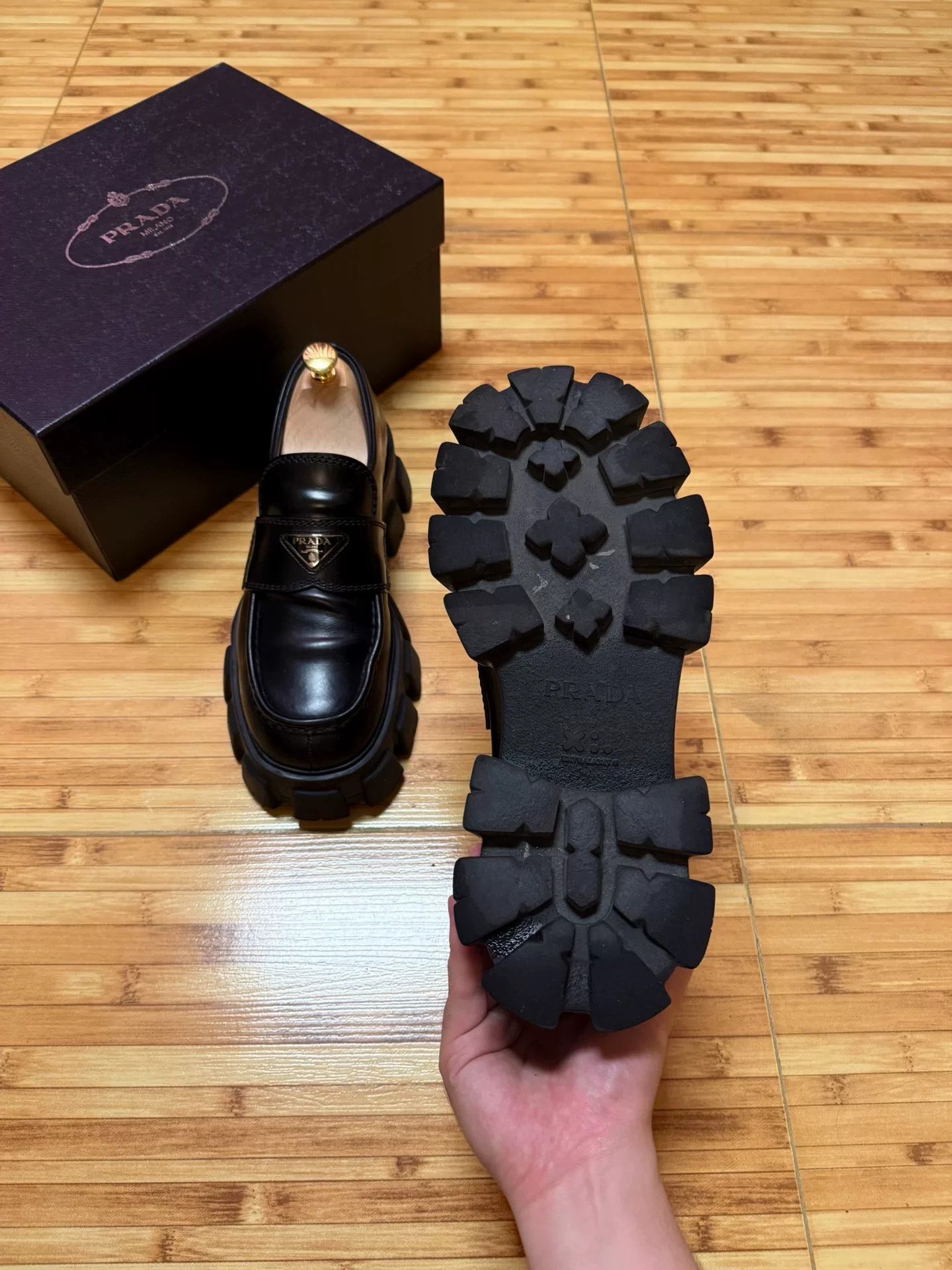 Prada prada black leather platform shoes with logo Size US 8 / EU 41 - 4 Thumbnail