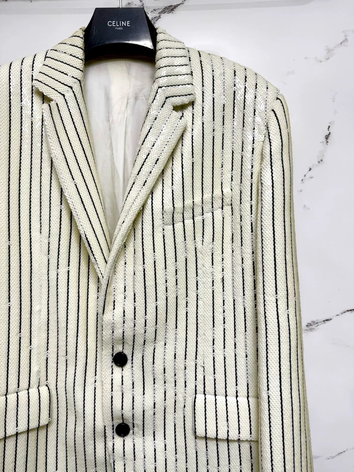 Celine celine striped blazer in black and white Size L / US 10 / IT 46 - 2 Thumbnail