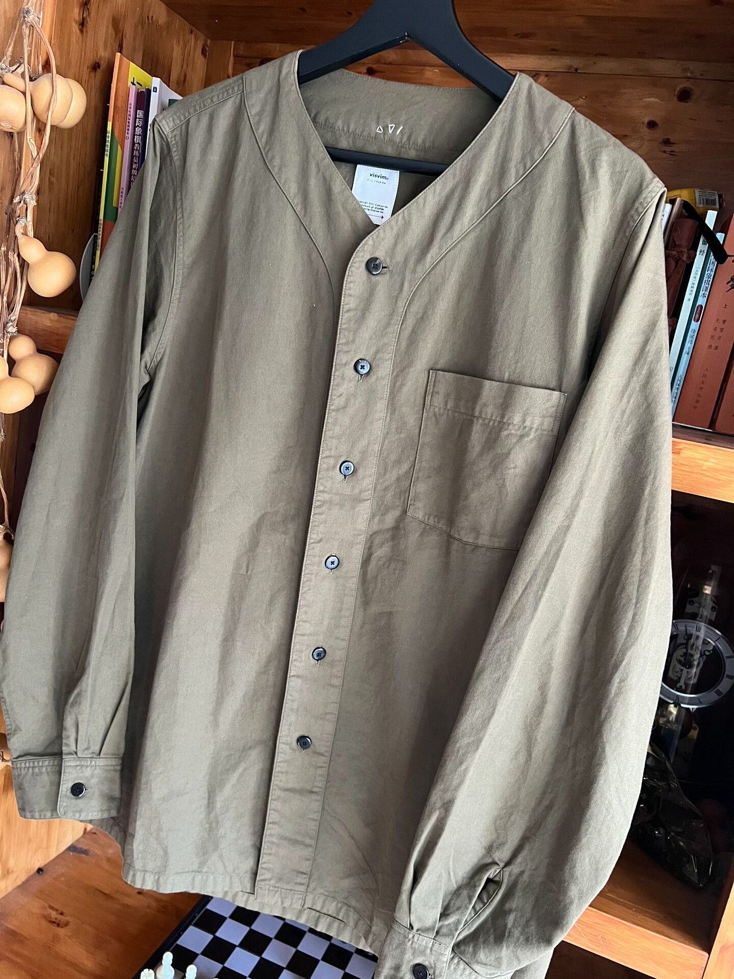 Visvim visvim Giza Cotton Baseball Shirt in Olive Green Size US M / EU 48-50 / 2 - 3 Thumbnail