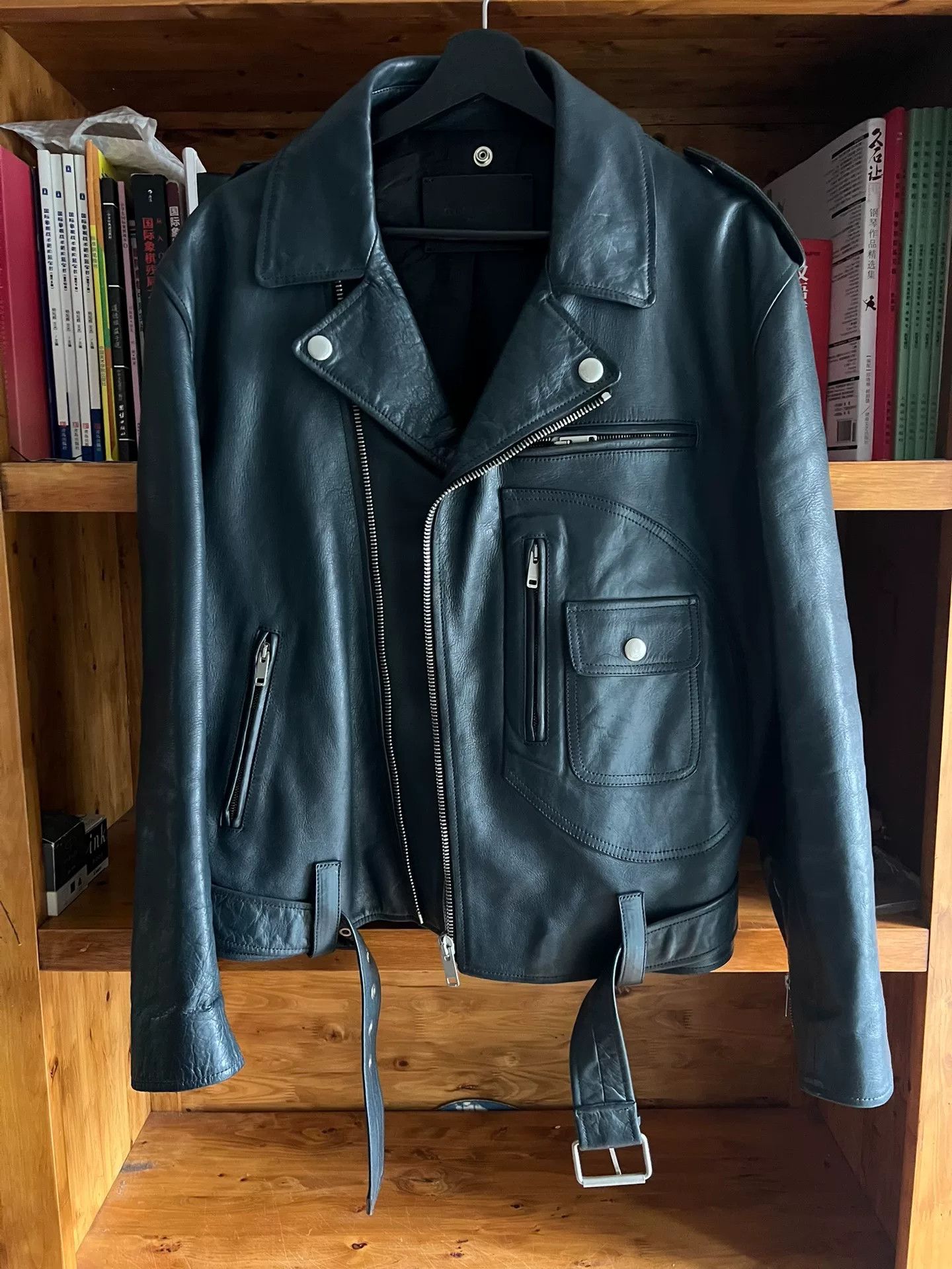 Givenchy Givenchy Blue Leather Biker Jacket Size US L / EU 52-54 / 3 - 7 Thumbnail