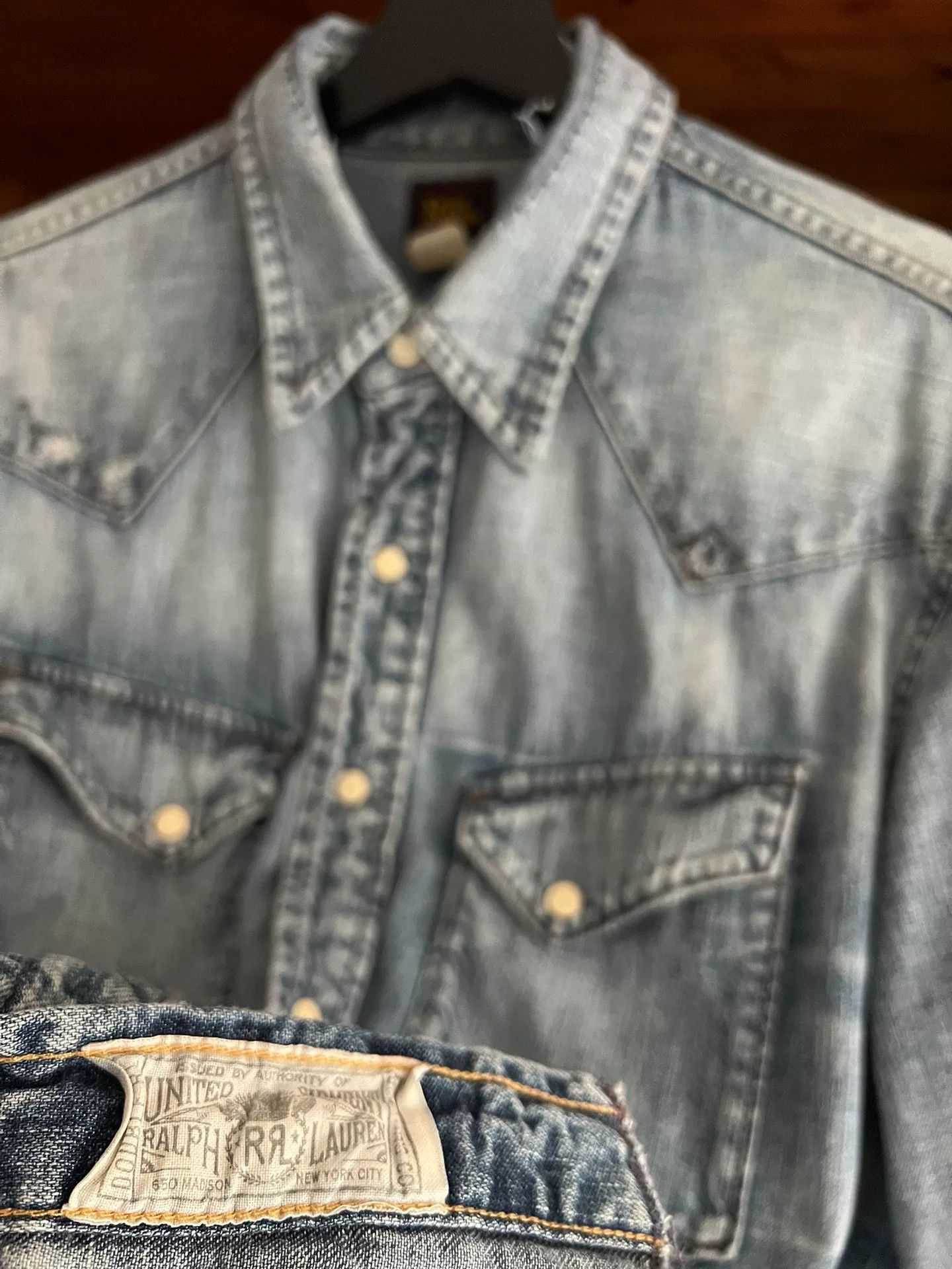 RRL Ralph Lauren rrl distressed denim long sleeve shirt Size US M / EU 48-50 / 2 - 5 Thumbnail