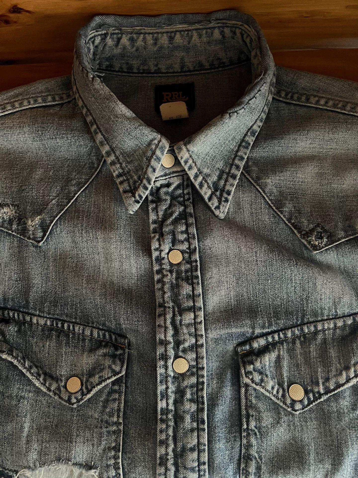 RRL Ralph Lauren rrl distressed denim long sleeve shirt Size US M / EU 48-50 / 2 - 9 Thumbnail