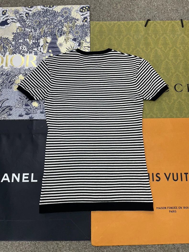 Louis Vuitton LV Black White Stripe Cashmere Top Size US M / EU 48-50 / 2 - 3 Thumbnail