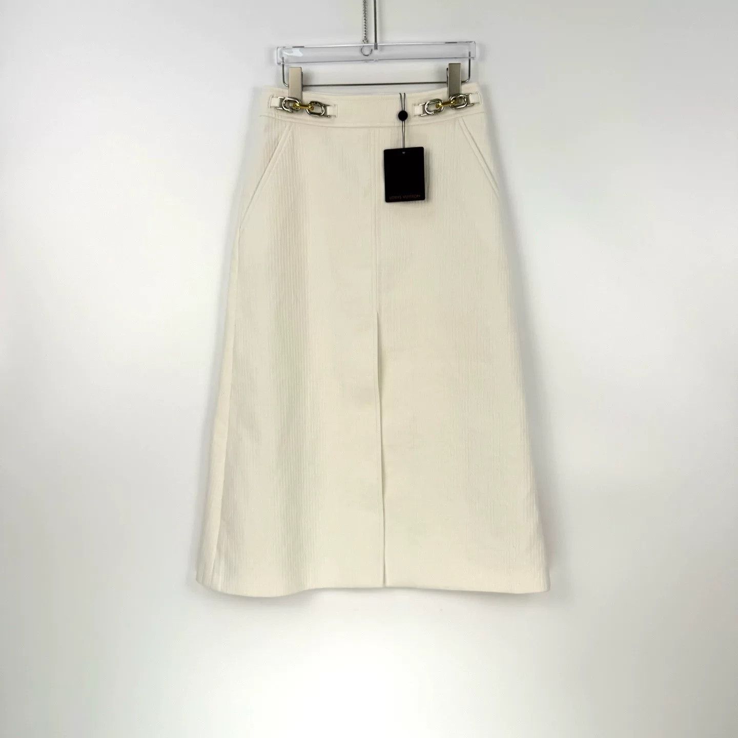 Louis Vuitton Louis Vuitton Cream Metal Logo Midi Skirt Size US 38 / EU 54 - 3 Thumbnail