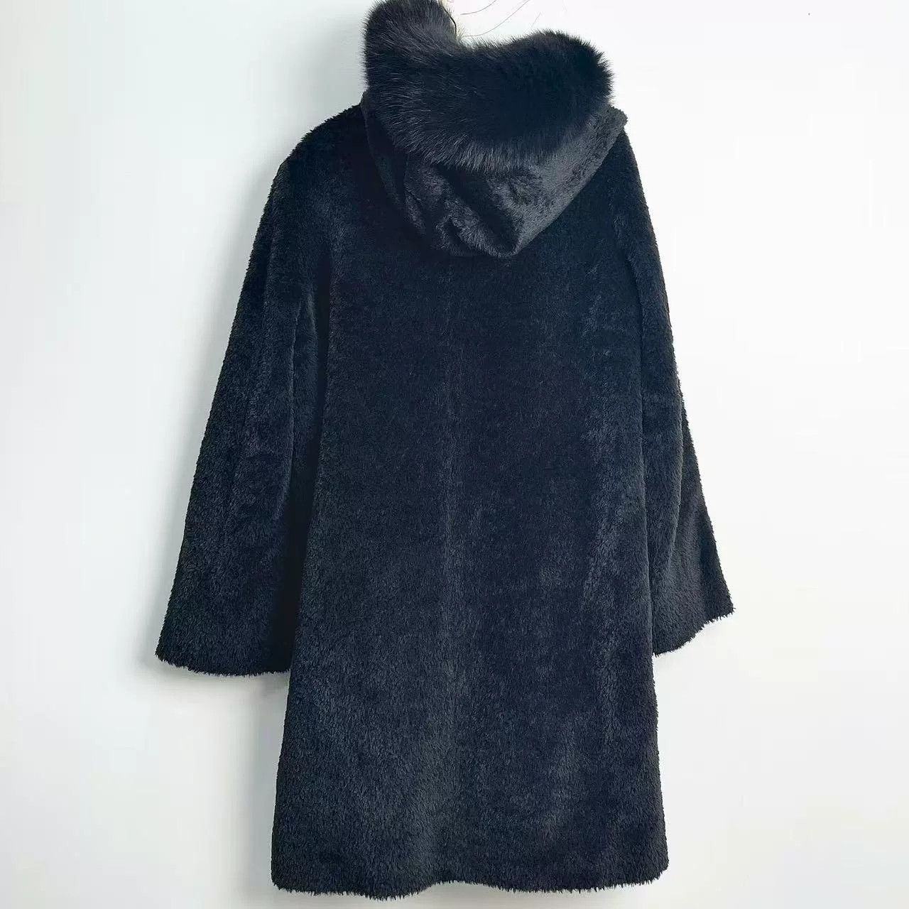 Max Mara Maxmara Black Hooded Fleece Coat Size US M / EU 48-50 / 2 - 6 Thumbnail