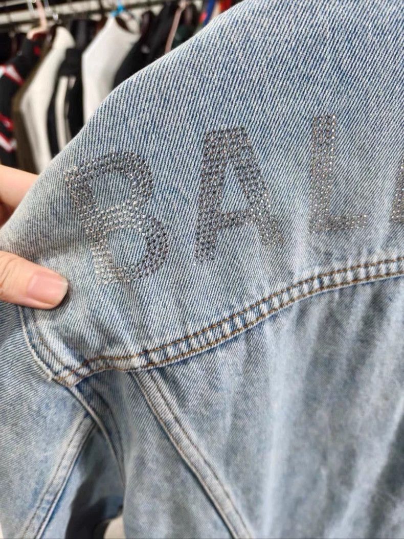 Balenciaga Balenciaga Crystal Logo Denim Jacket Size US XS / EU 42 / 0 - 3 Thumbnail