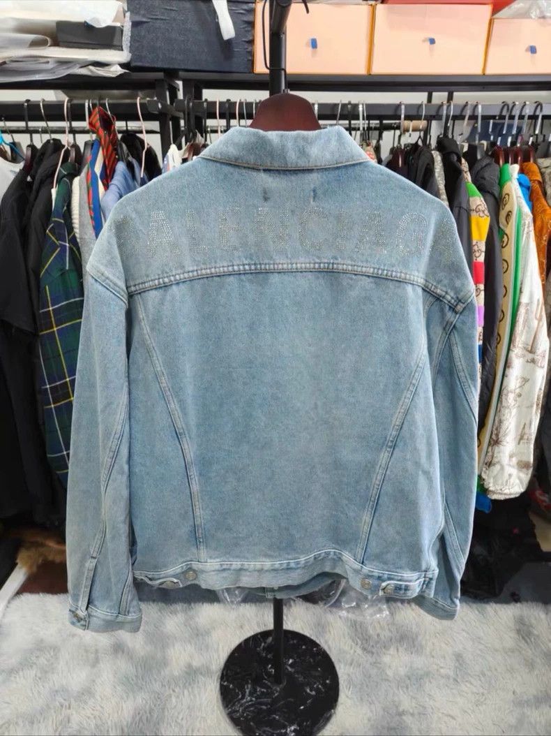 Balenciaga Balenciaga Crystal Logo Denim Jacket Size US XS / EU 42 / 0 - 2 Thumbnail